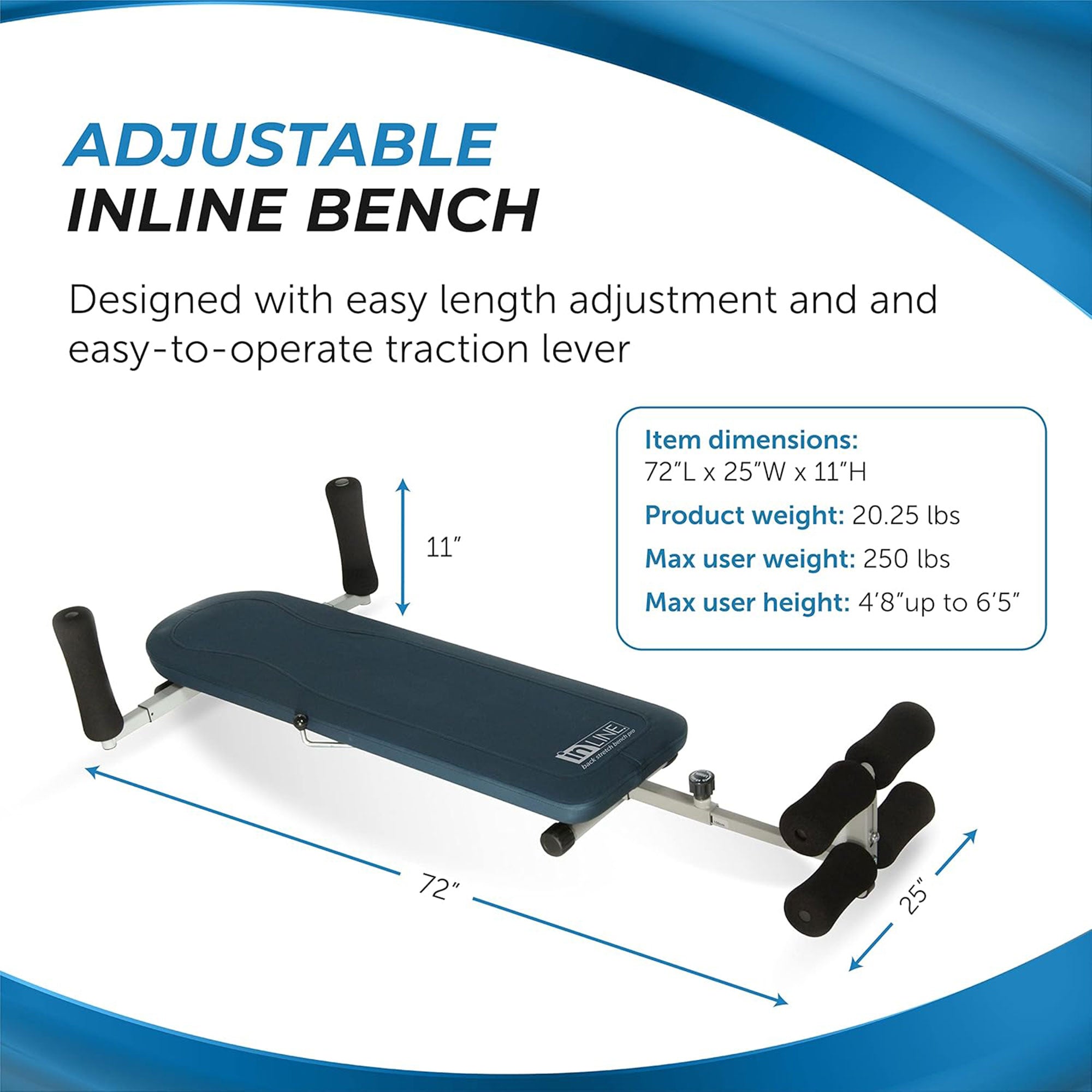 Stamina Products InLine Traction System Joints and Back Stretch Bench, Blue Gray - VMInnovations