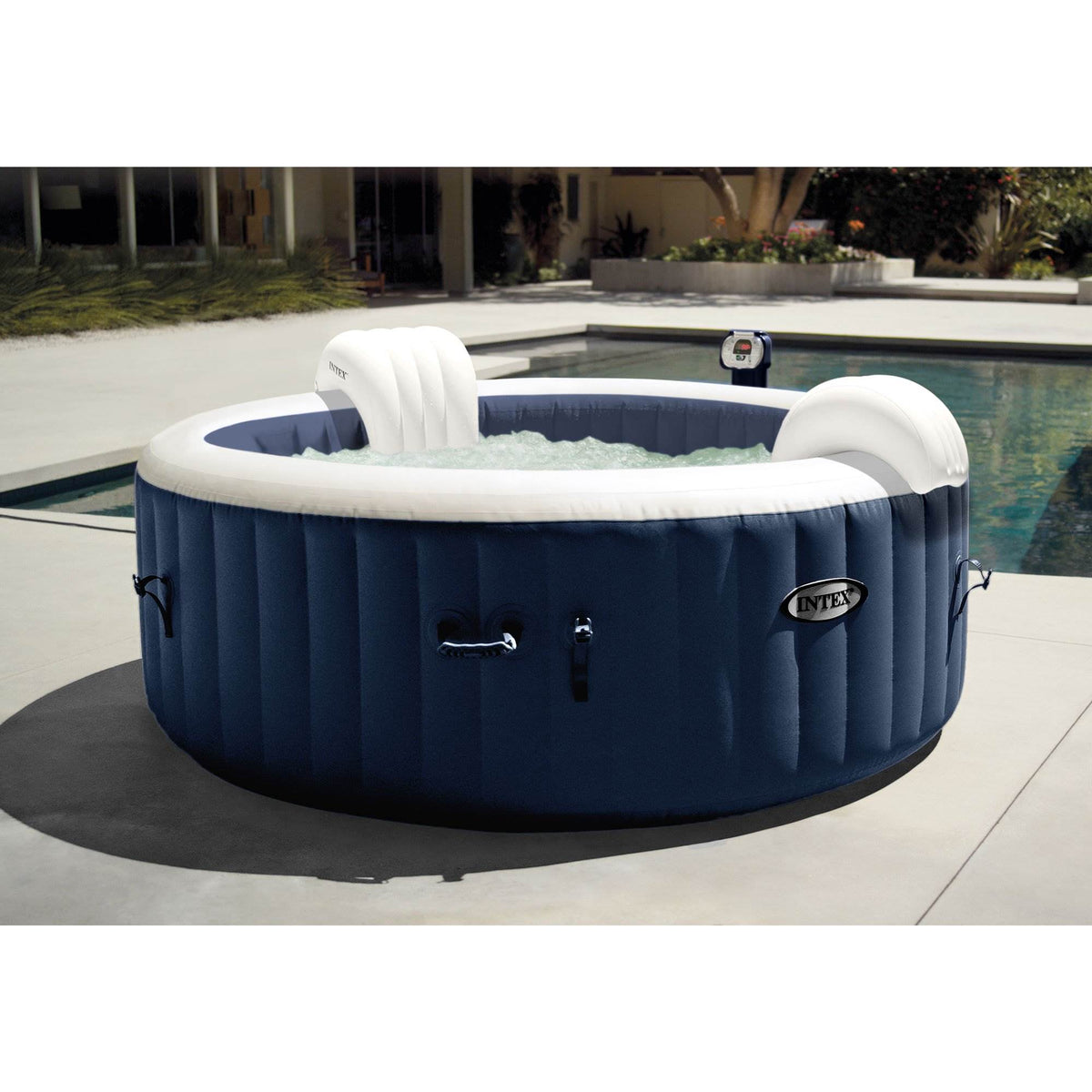 Intex PureSpa Inflatable Bubble Jets 4 Person Hot Tub with Soft Foam Headrest