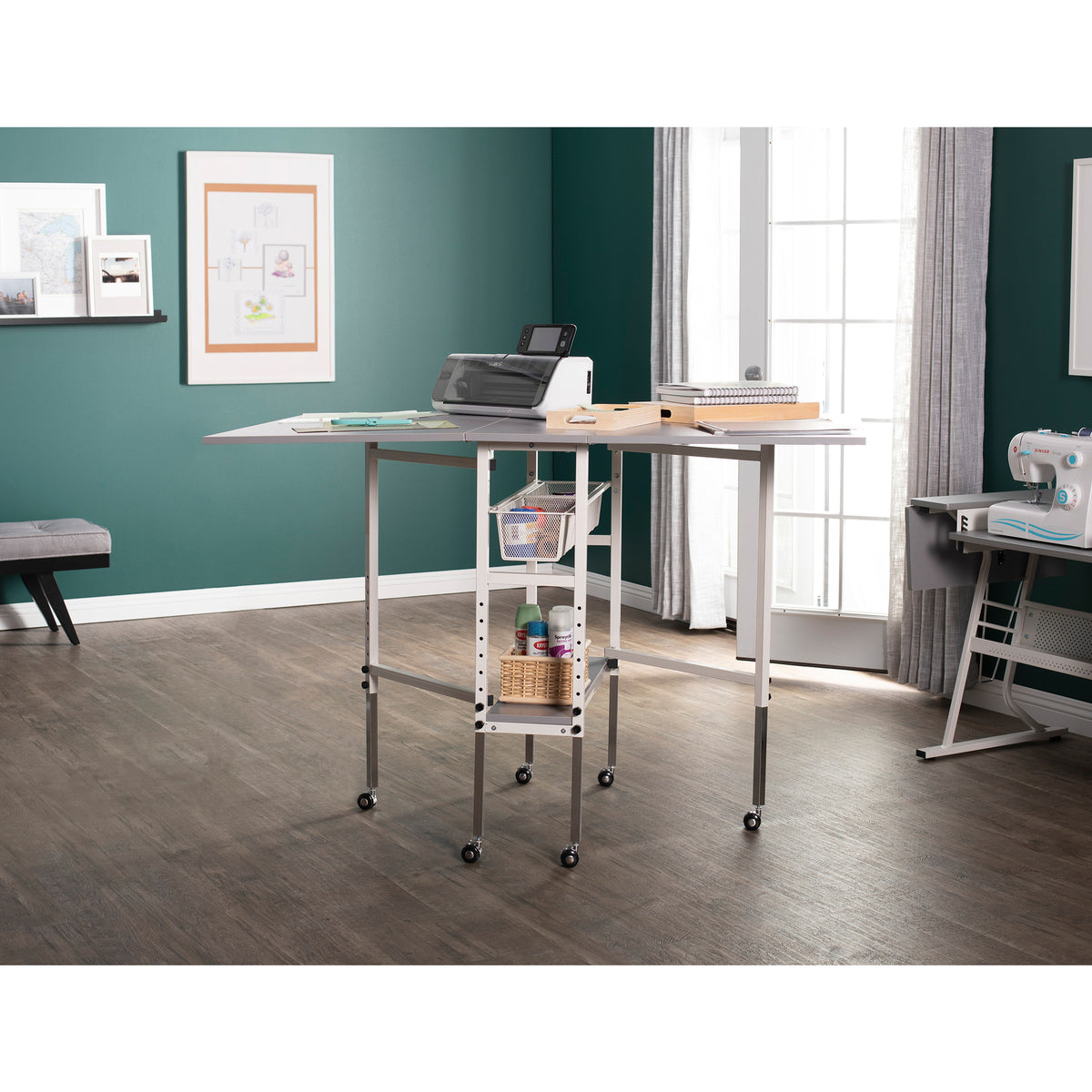 Spree 60" x 36" Adjustable Folding Multipurpose Craft Table with Metal Drawers