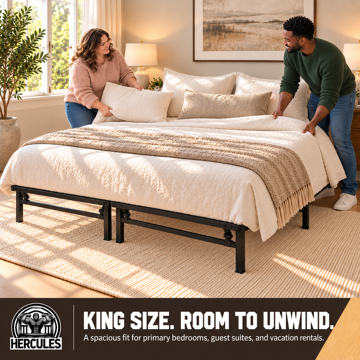 Hercules Folding Metal Bed Frame, 14 Inch Platform Mattress Foundation, King