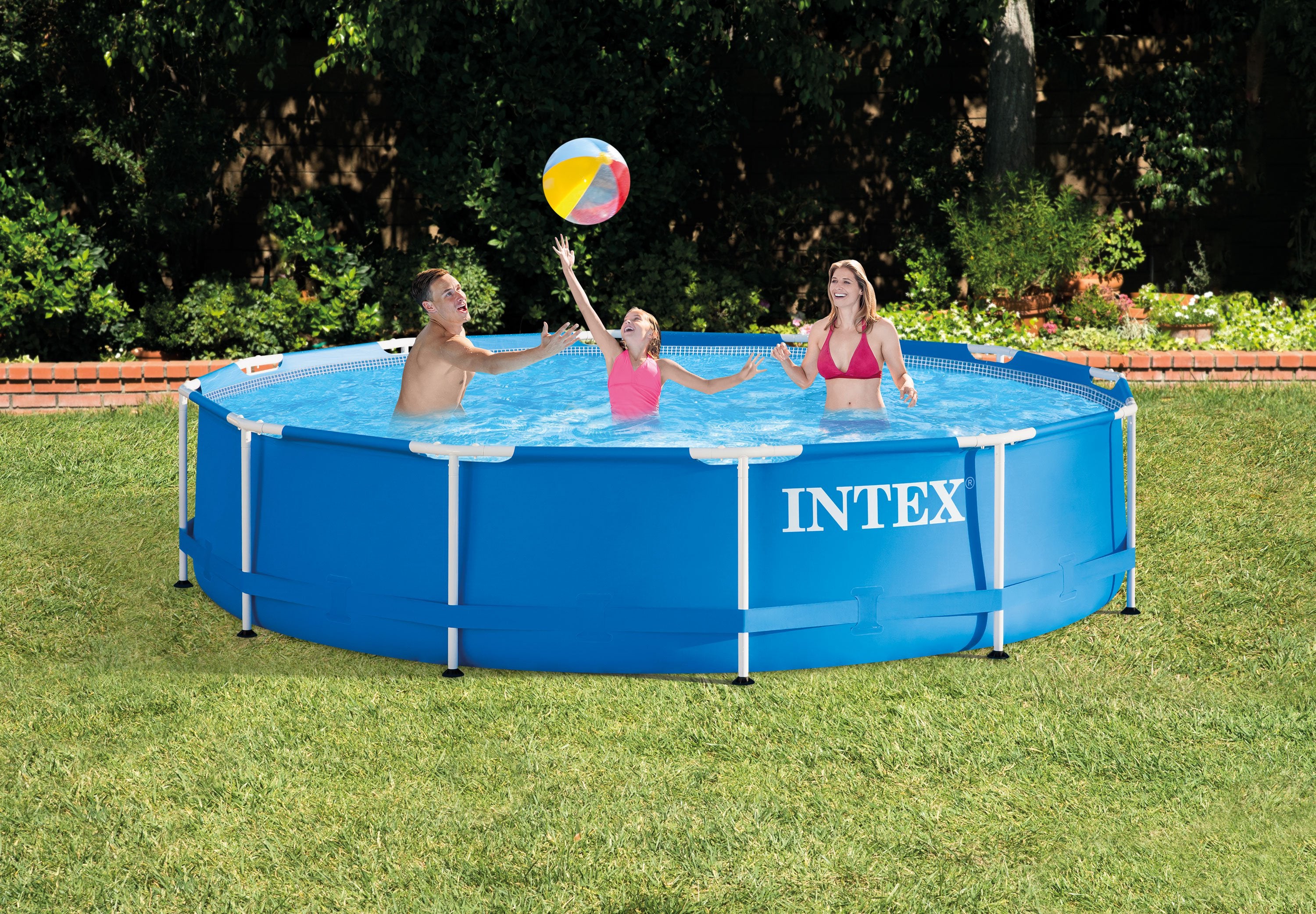 Intex 12ft x 30in Metal Frame Set Above Ground Swimming Pool & Filter (2 Pack)