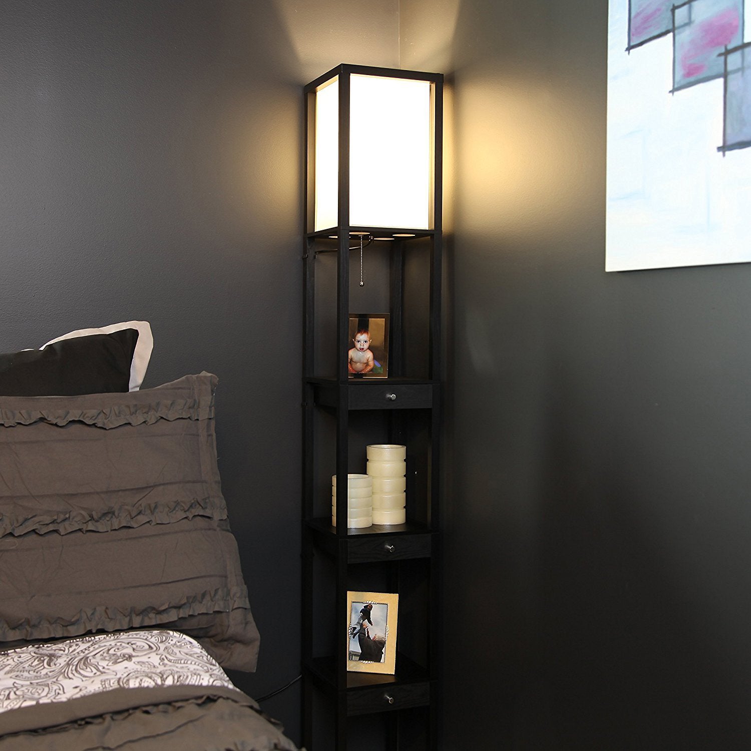 Brightech Maxwell Standing Tower Floor Lamp with Shelves, Black (Open Box) - VMInnovations