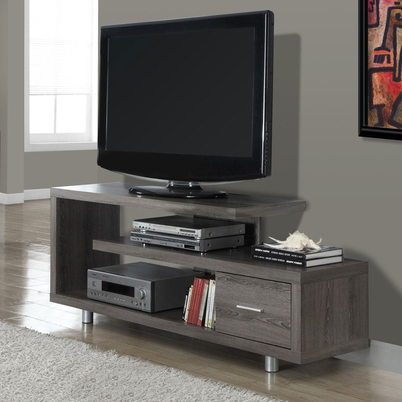 Monarch Specialties 60" Modern Art Deco TV Stand w/ 1 Drawer Dark Taupe (2 Pack)