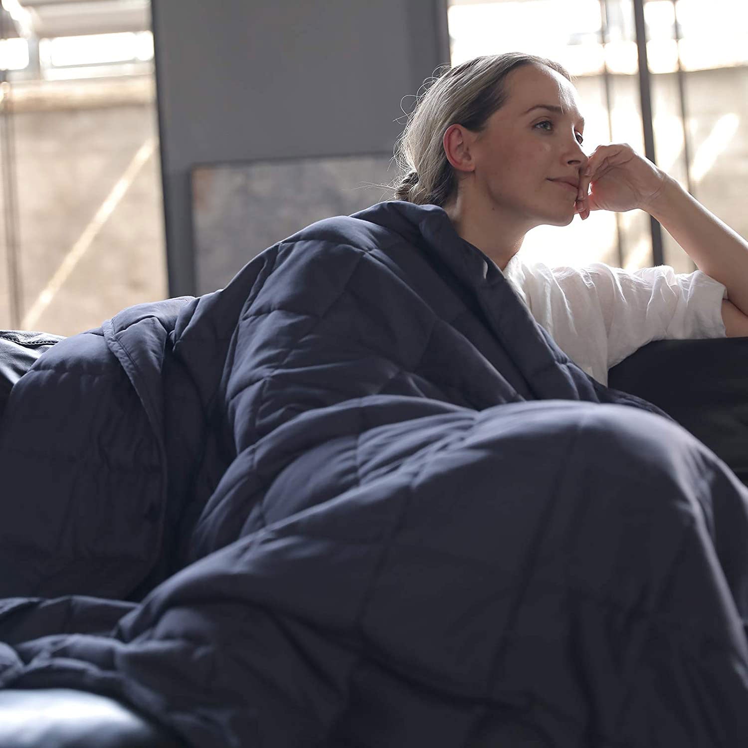 YnM Cotton Weighted Blanket & Duvet for Queen & King Beds, Grey (Open Box) - VMInnovations