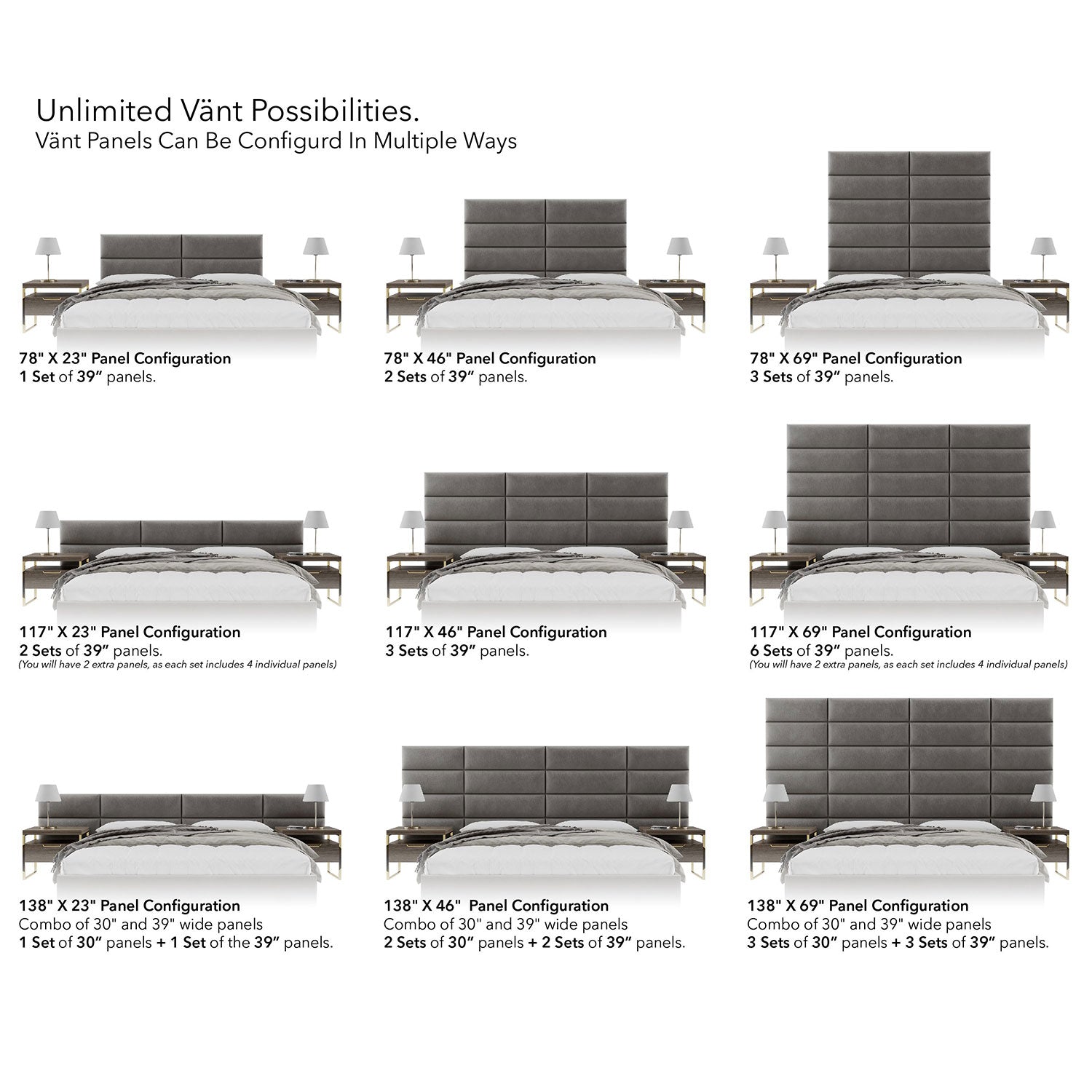 Vant 39 x 46" Floating Upholstered Décor Wall Panels, Metallic Silver (4 Pack)