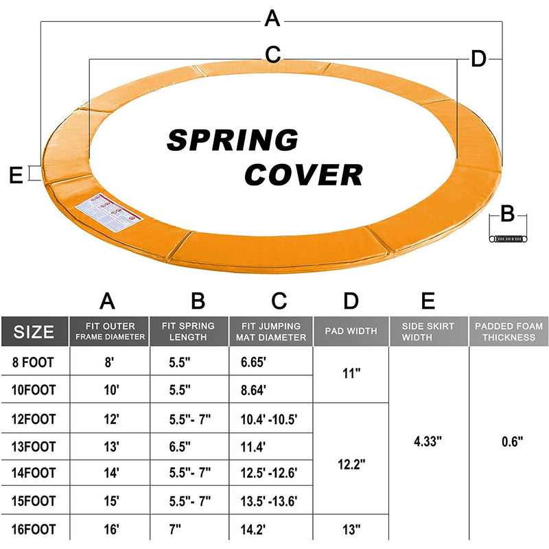 ExacMe 14 Ft Round Trampoline Replacement Frame Spring Cover Safety Pad, Orange