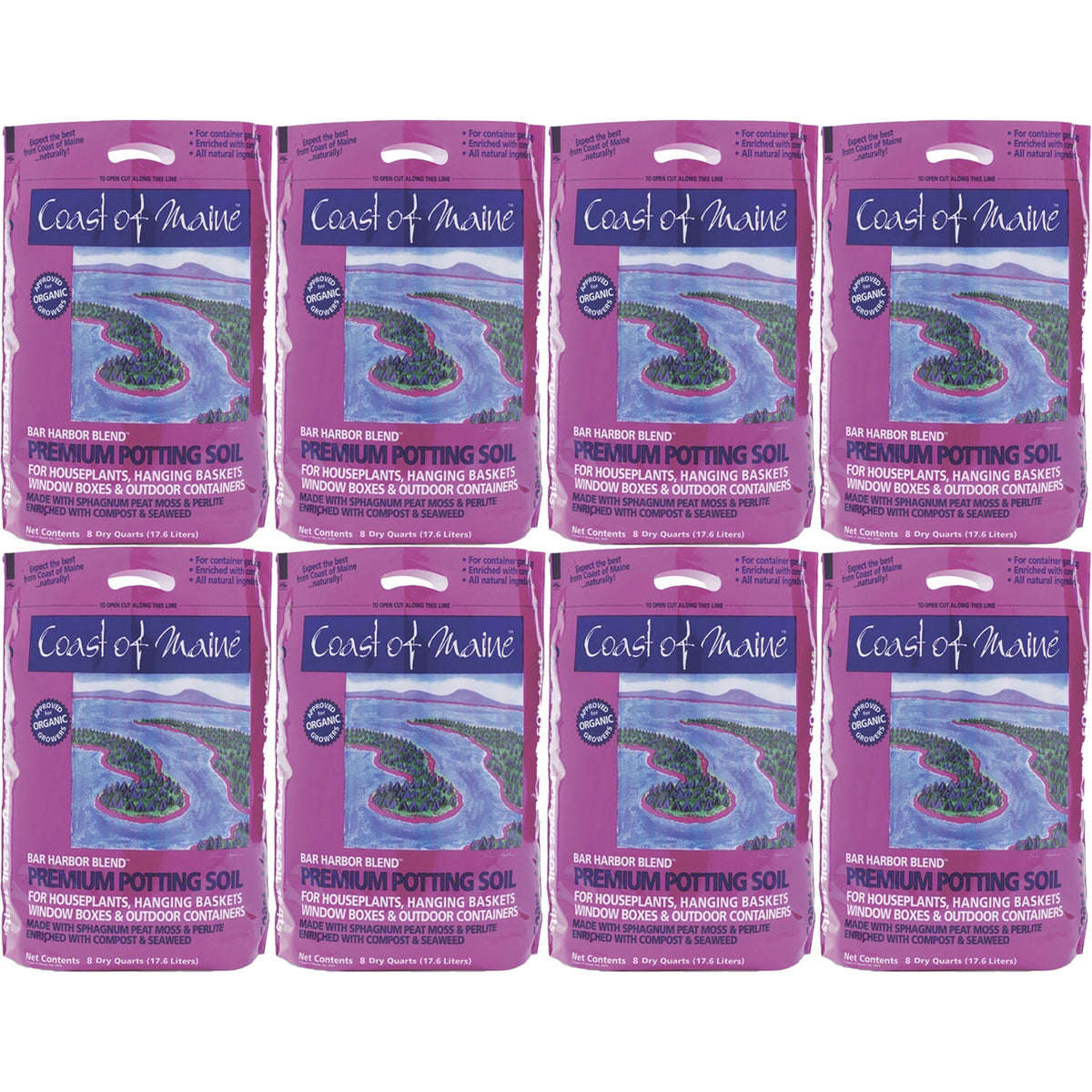 Coast of Maine Bar Harbor Blend Organic Potting Soil, 8 Quart Bag (8 Pack)