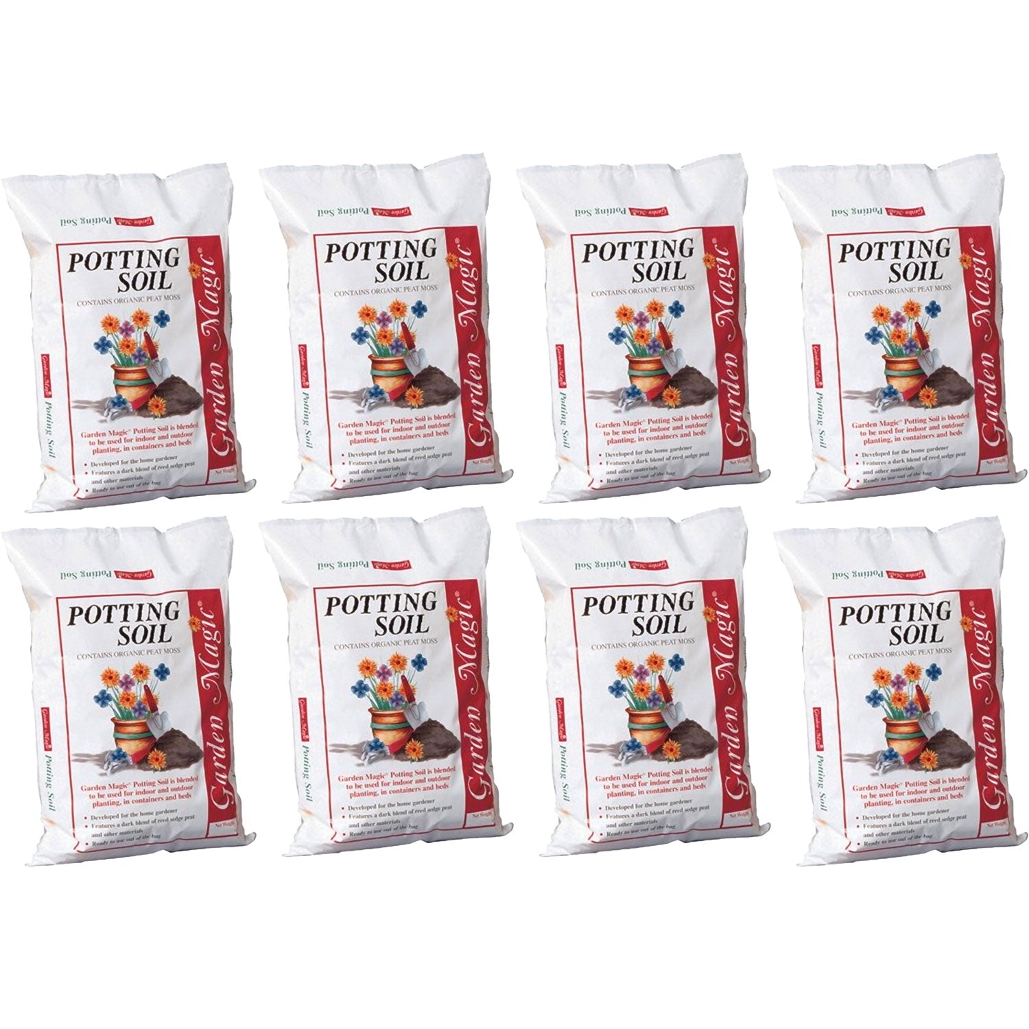 Michigan Peat 5720 Garden Magic General Purpose Potting Soil Mix, 20 lb, 8 Pack - VMInnovations