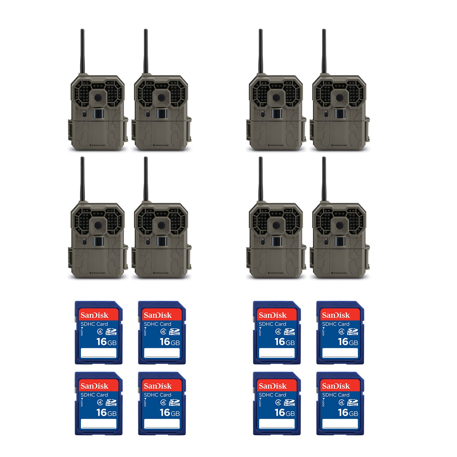 Stealth Cam GXW 12MP 1080p HD iOS & Android Game Camera (8 Pack) + 16GB SD Cards