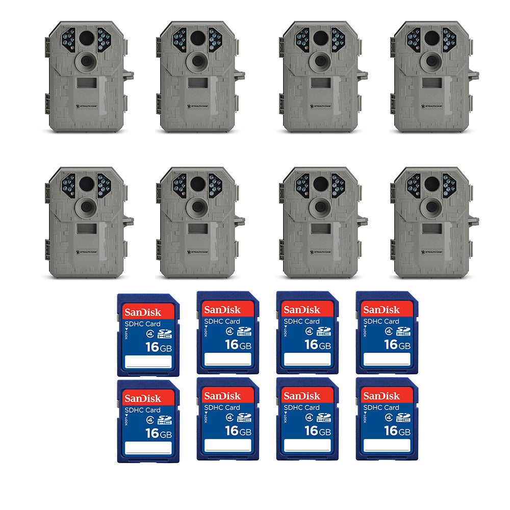 Stealth Cam 6MP IR Game Camera (8 Pack) & SanDisk 16GB SD Memory Card (8 Pack) - VMInnovations