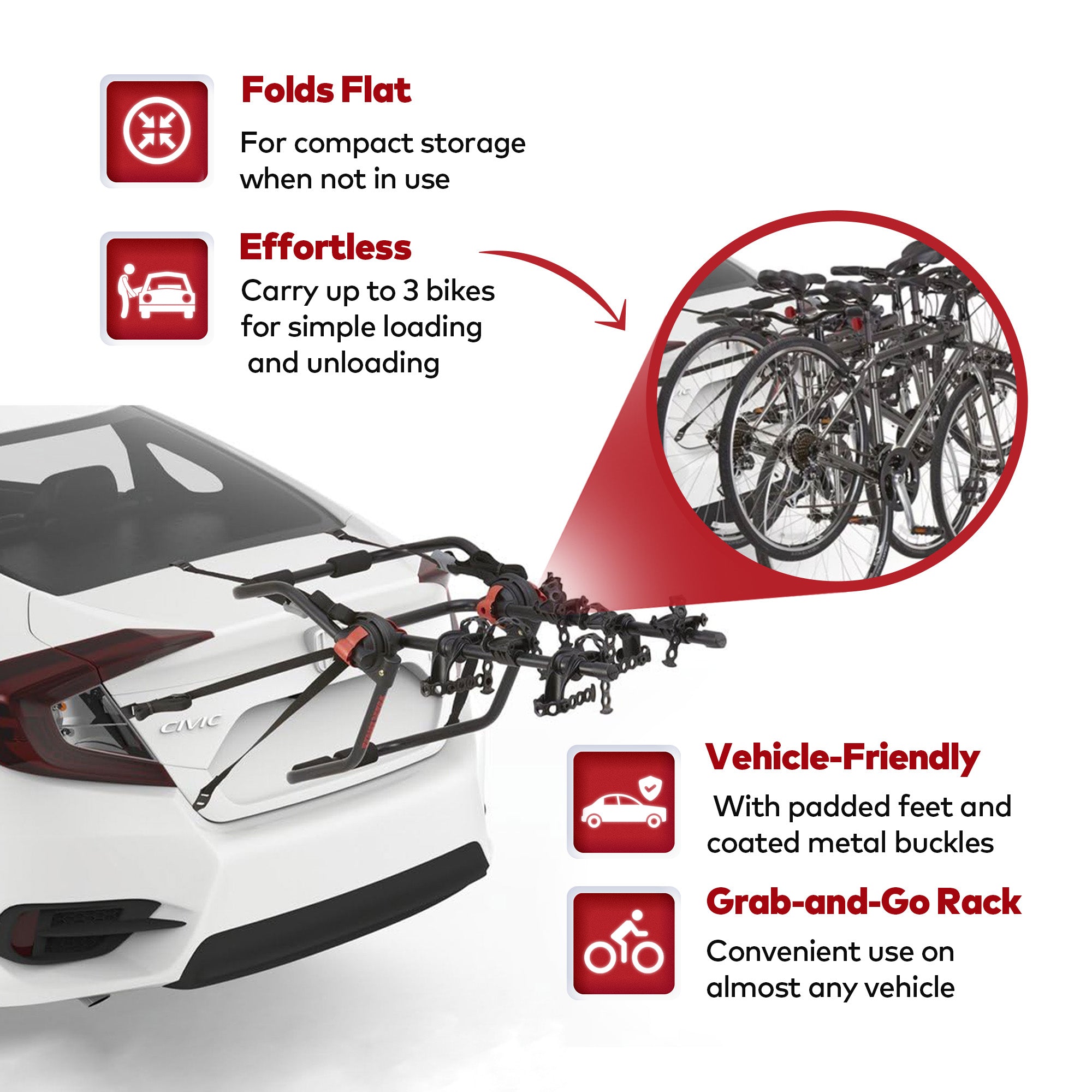 Yakima HangOut Car Trunk Compact Foldable 3 Bicycle Mount Rack, Black (Used)