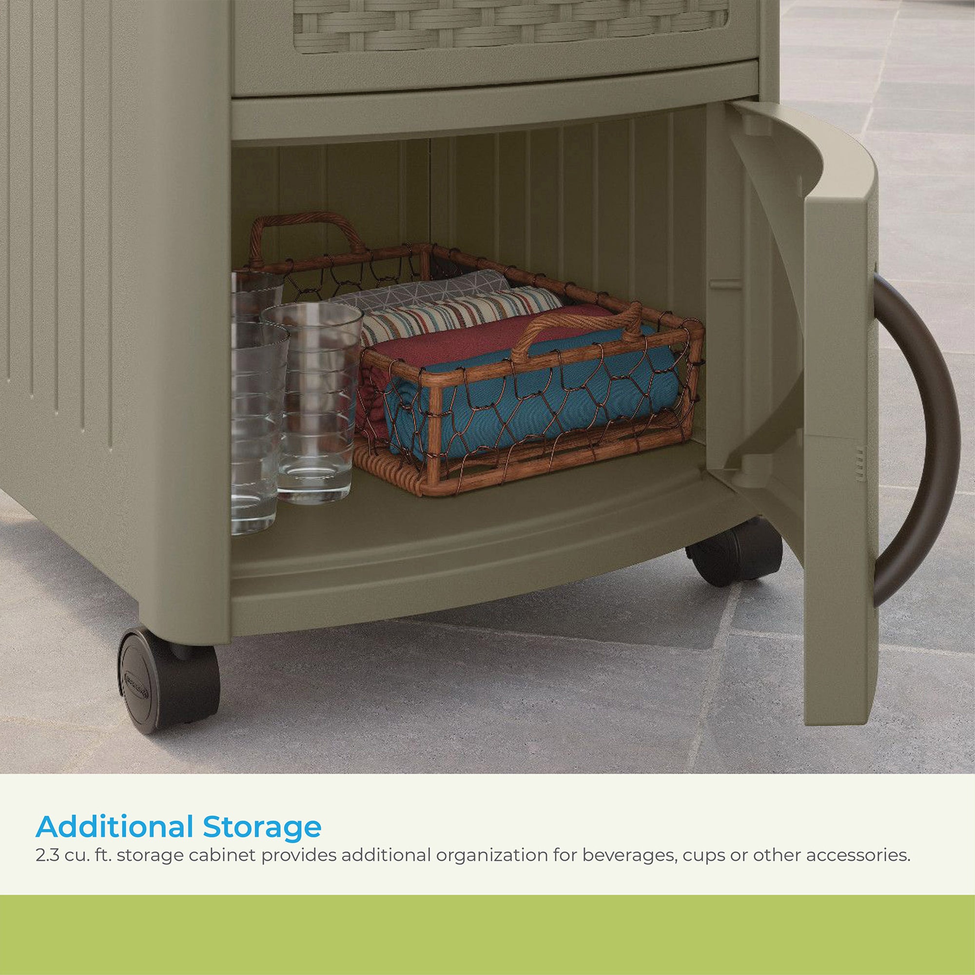 Suncast 77 Qt Resin Wicker Patio Cooler with Cabinet & Wire Basket (For Parts)