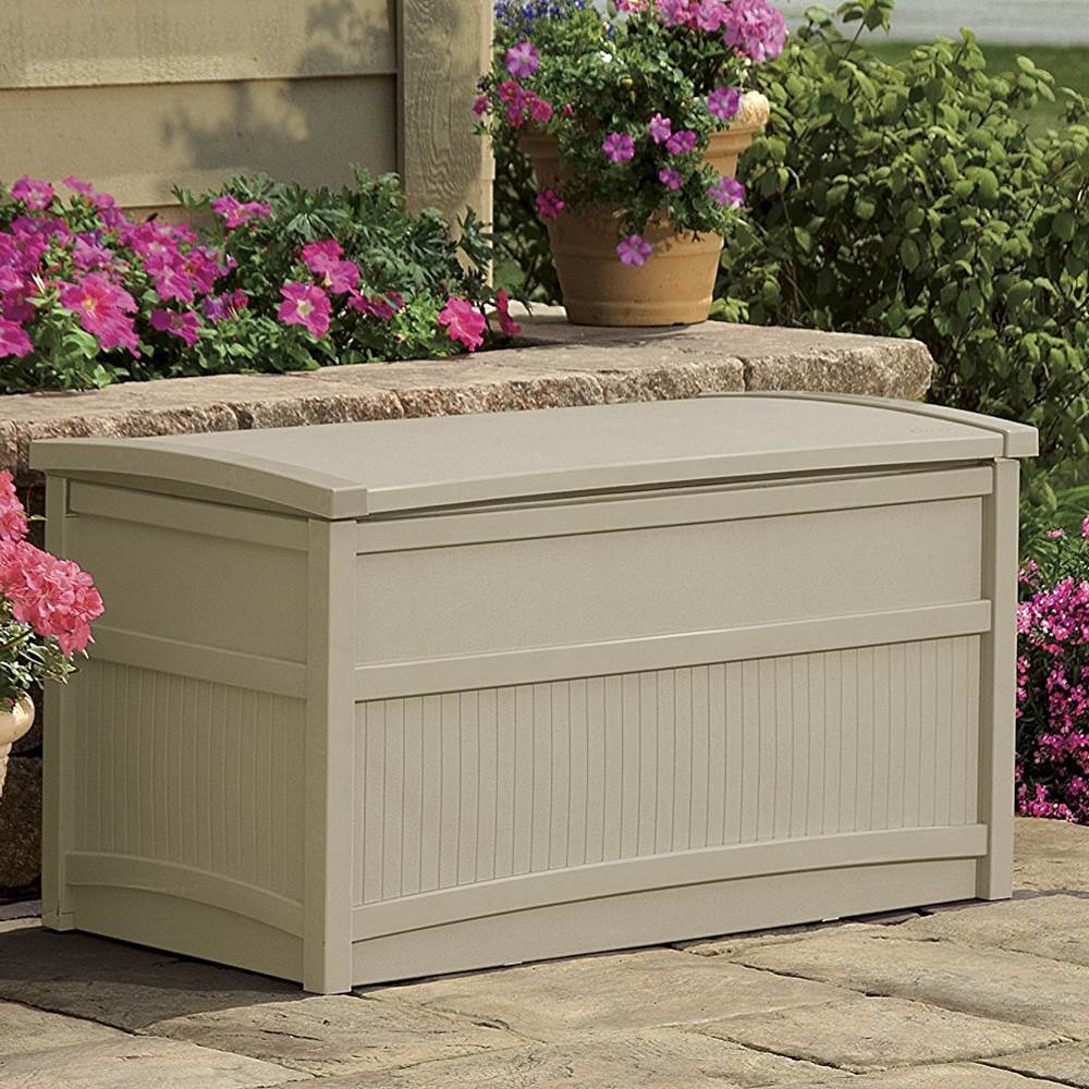 Suncast 50 Gal Stay Dry Resin Outdoor Storage Box w/ Seat Light Taupe (Open Box)