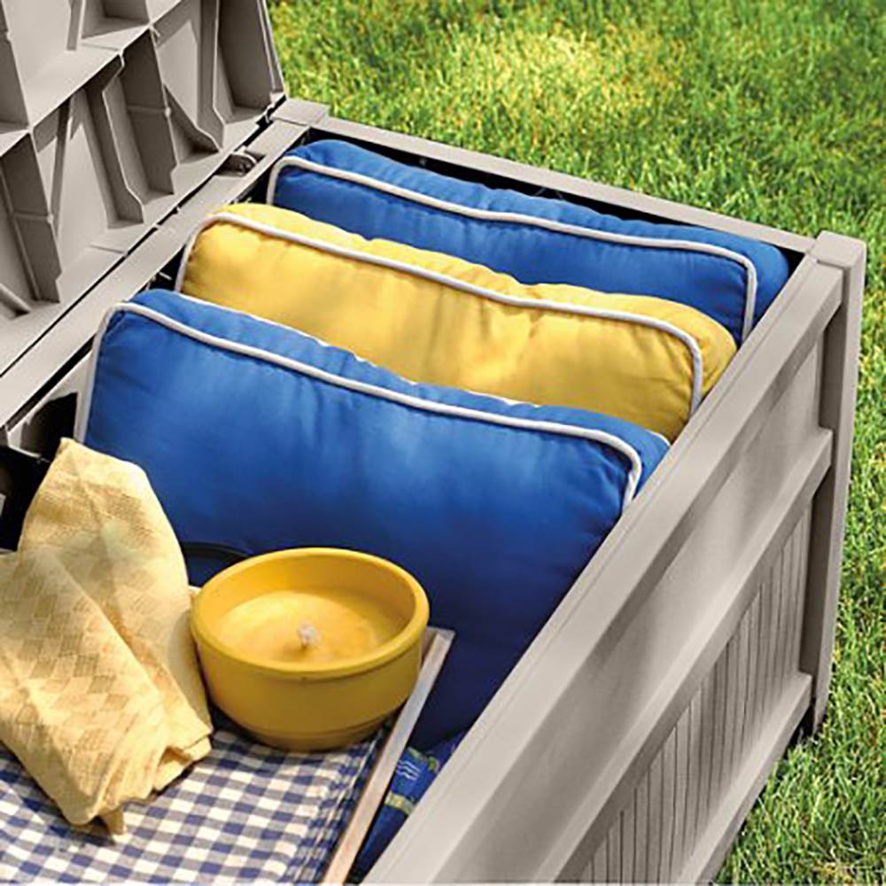 Suncast 50 Gal Stay Dry Resin Outdoor Storage Box w/ Seat Light Taupe (Open Box)