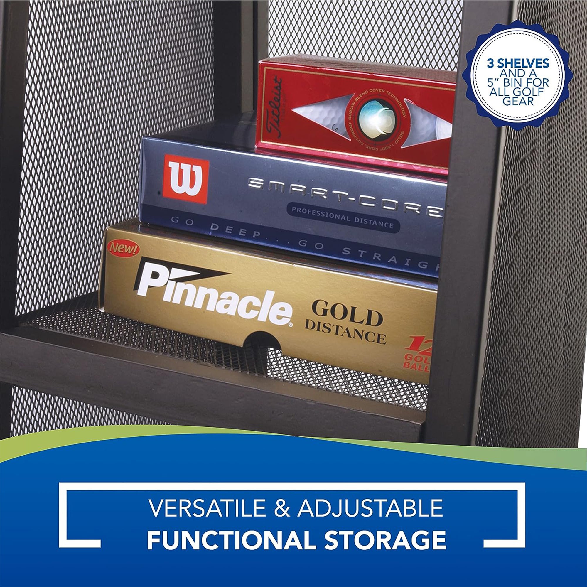 Suncast GO3216D Metal Golf Equipment Organizer Storage Rack w/ 3 Shelves, Black - VMInnovations