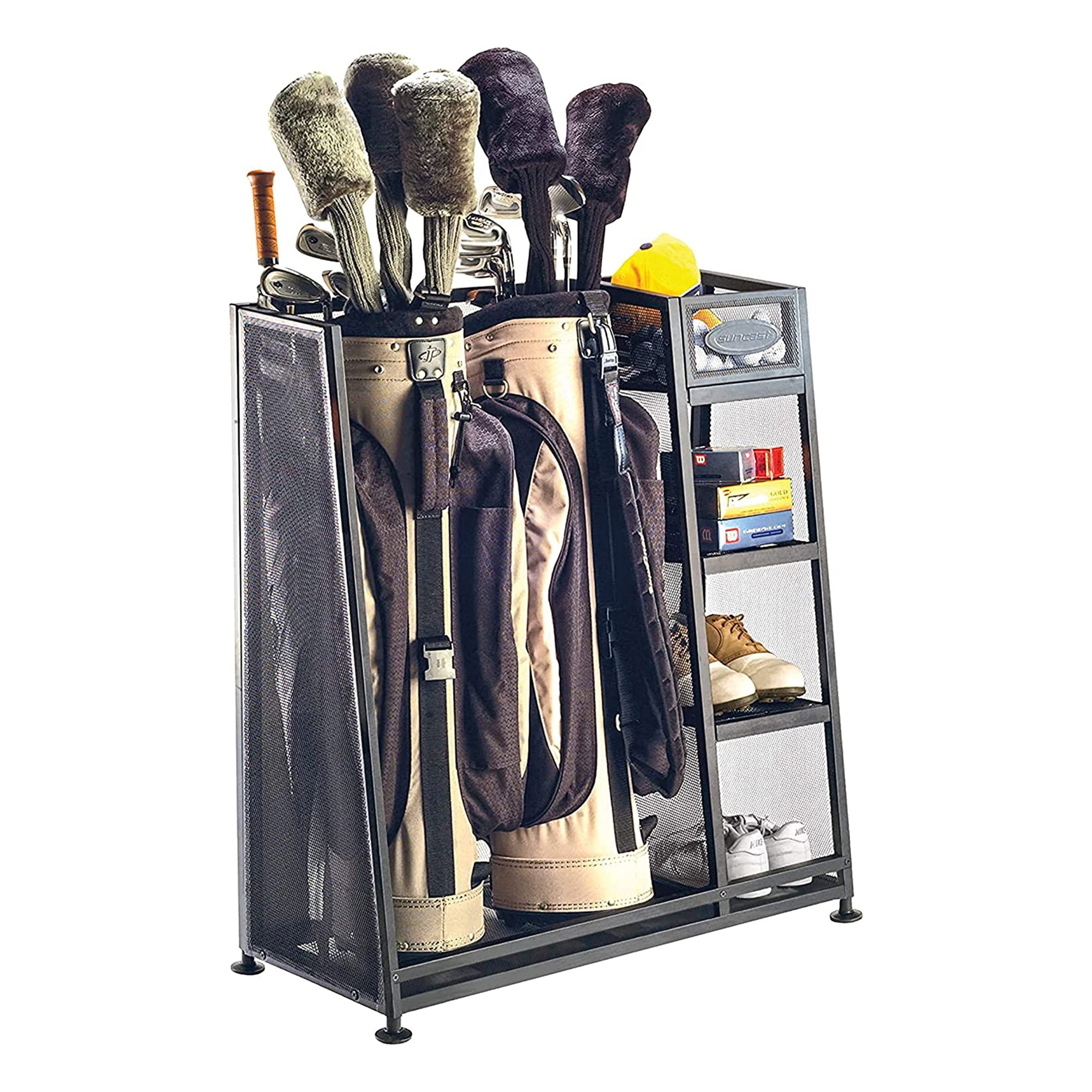 Suncast GO3216D Metal Golf Equipment Organizer Storage Rack w/ 3 Shelves, Black - VMInnovations