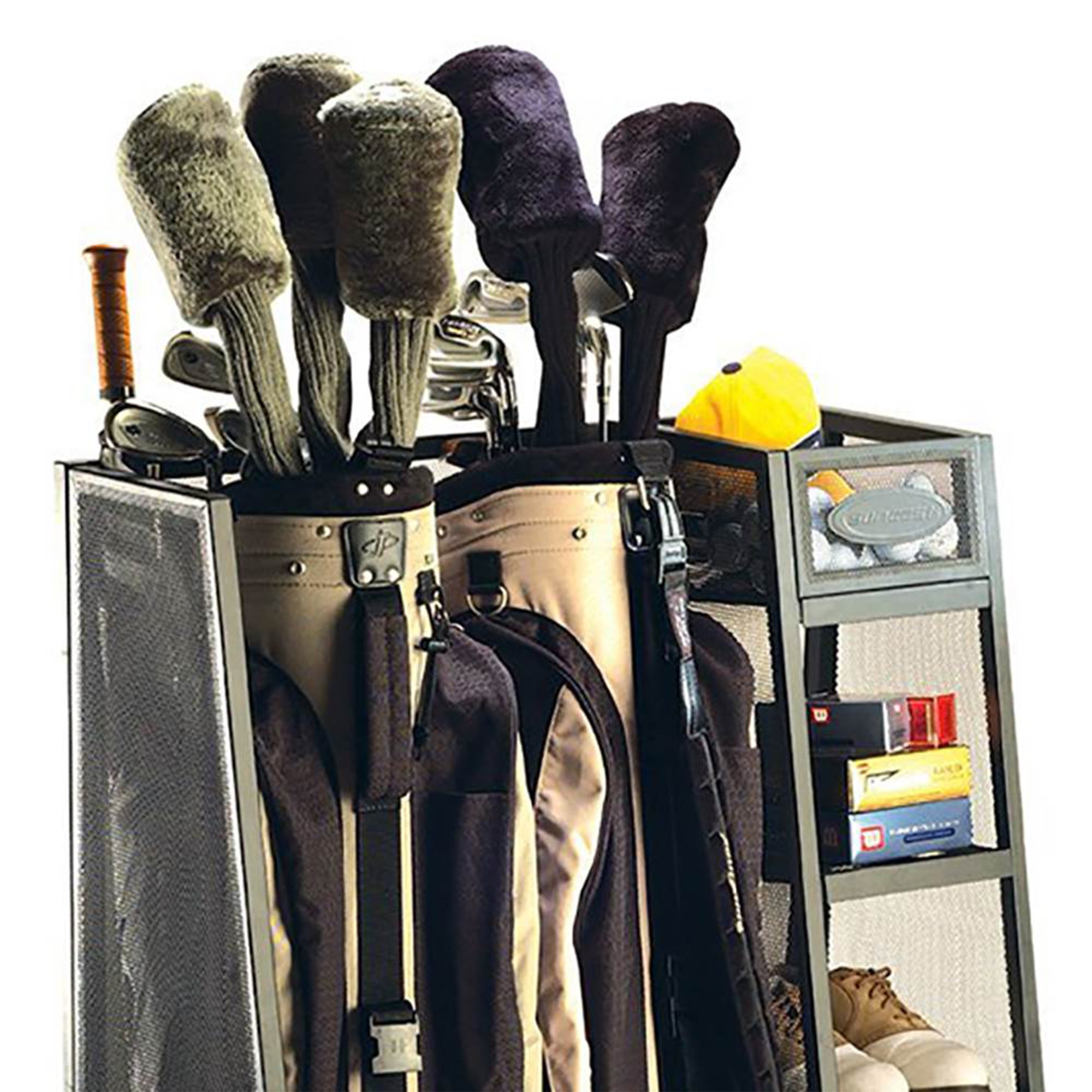 Suncast GO3216D Metal Golf Equipment Organizer Storage Rack w/ 3 Shelves, Black - VMInnovations