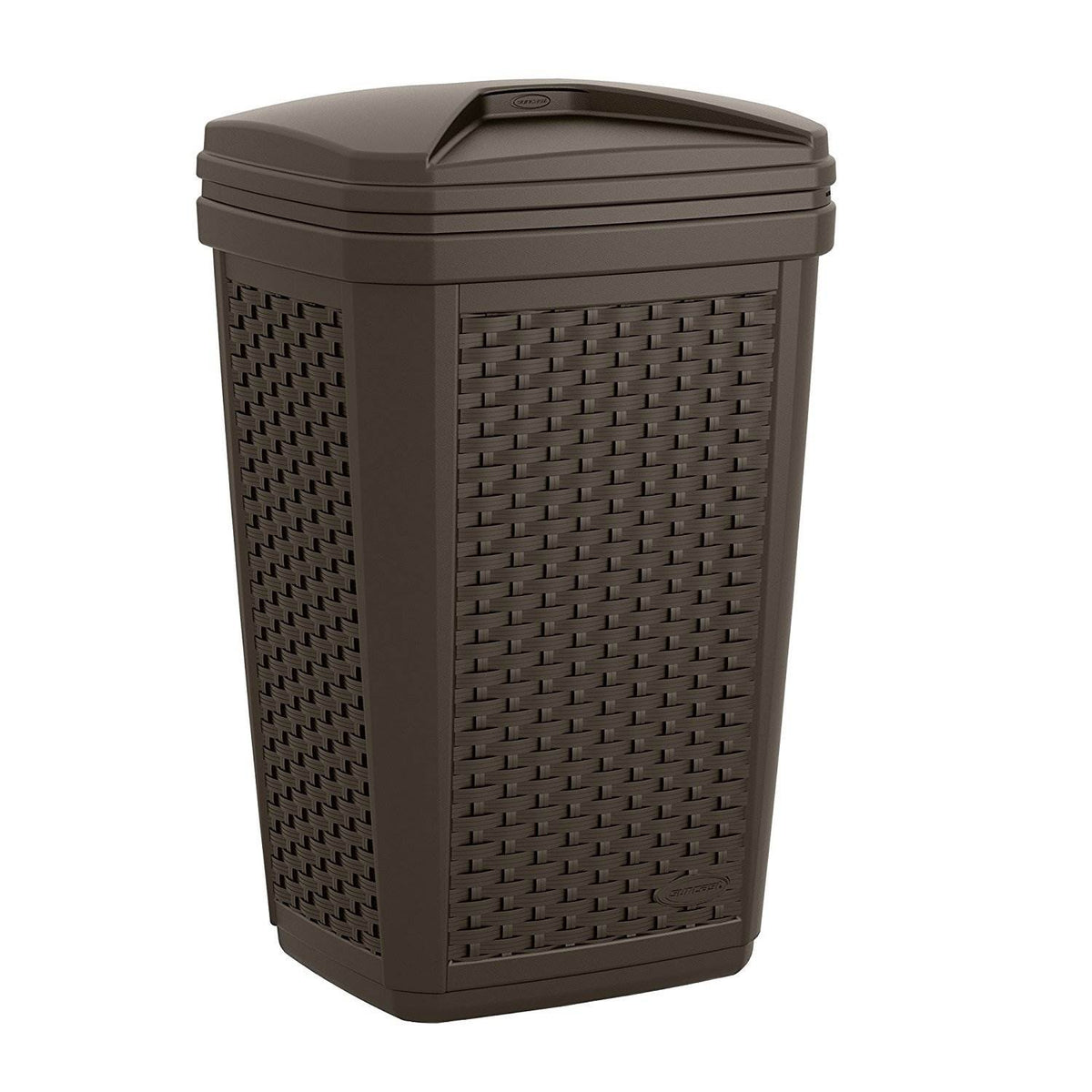 Suncast 30 Gallon Resin Wicker Outdoor Patio Trash Hideaway, Java (Open Box)