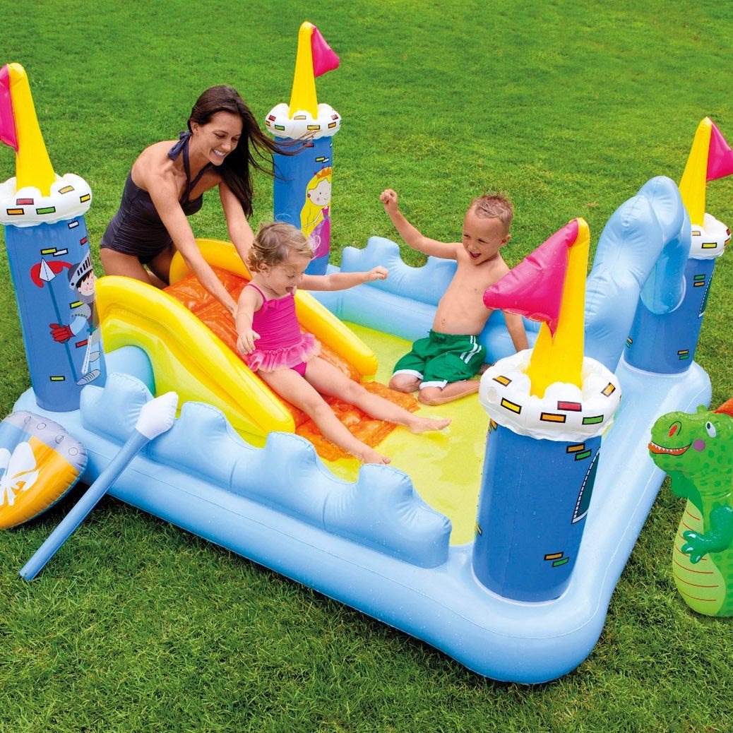 Intex Kids Inflatable Backyard Fantasy Castle Water Slide Play Center (Open Box)