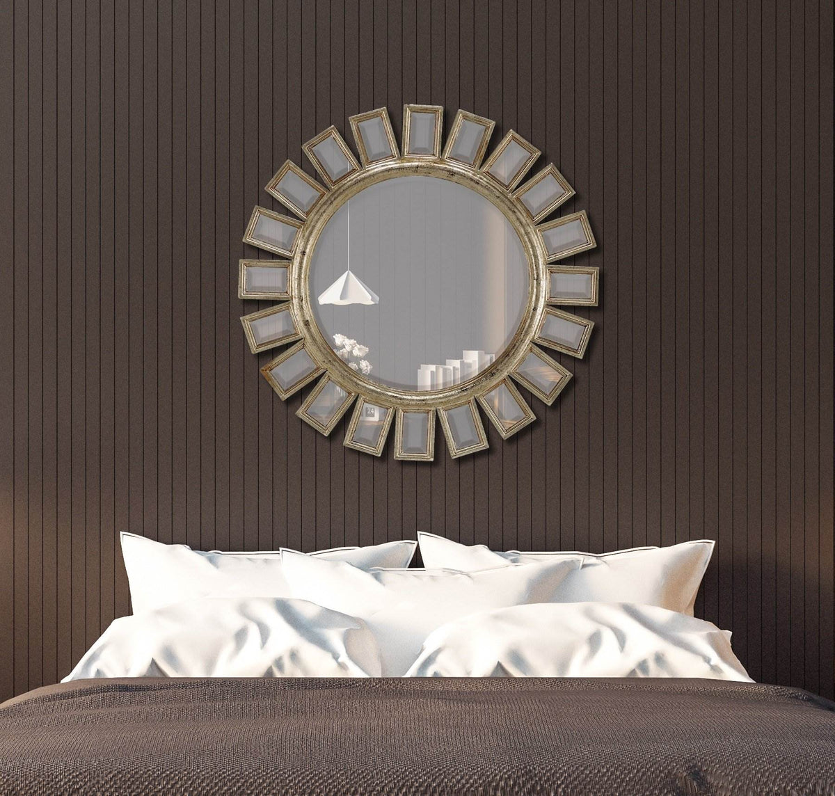 Majestic Mirror Contemporary Round Silver Beveled Decorative Mirror (Open Box)
