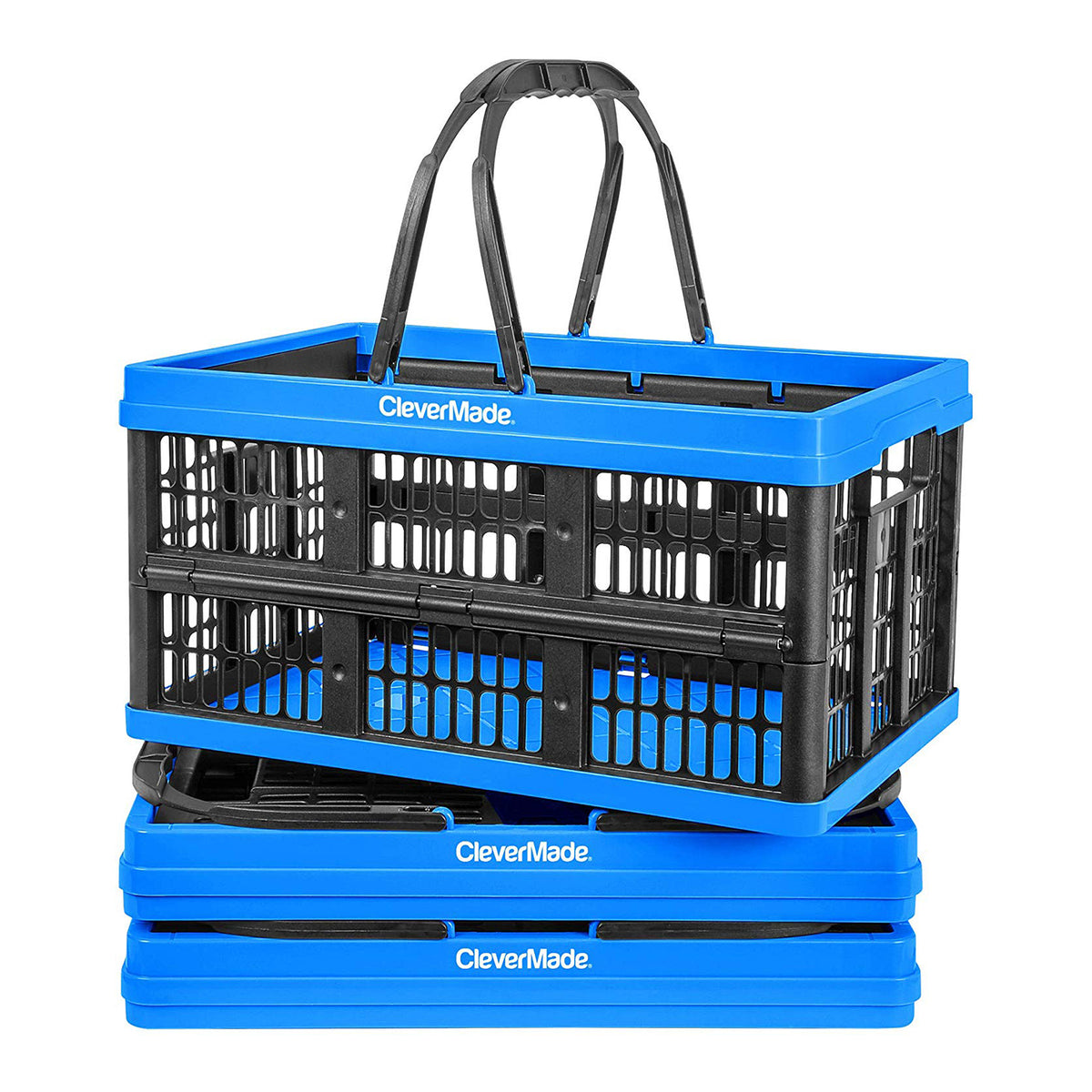 CleverMade 16L Collapsible Shopping Basket, Neptune Blue (3-Pack) (Open Box)
