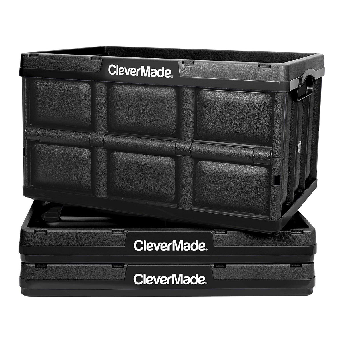 CleverMade CleverCrate Stackable 46L Storage Bins, Black (3-Pack) (Open Box)