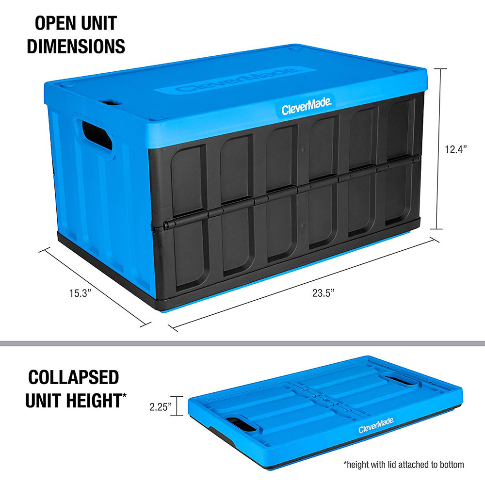 CleverMade Durable Stackable 62L Storage Bins, Neptune Blue (3-Pack) (Open Box)
