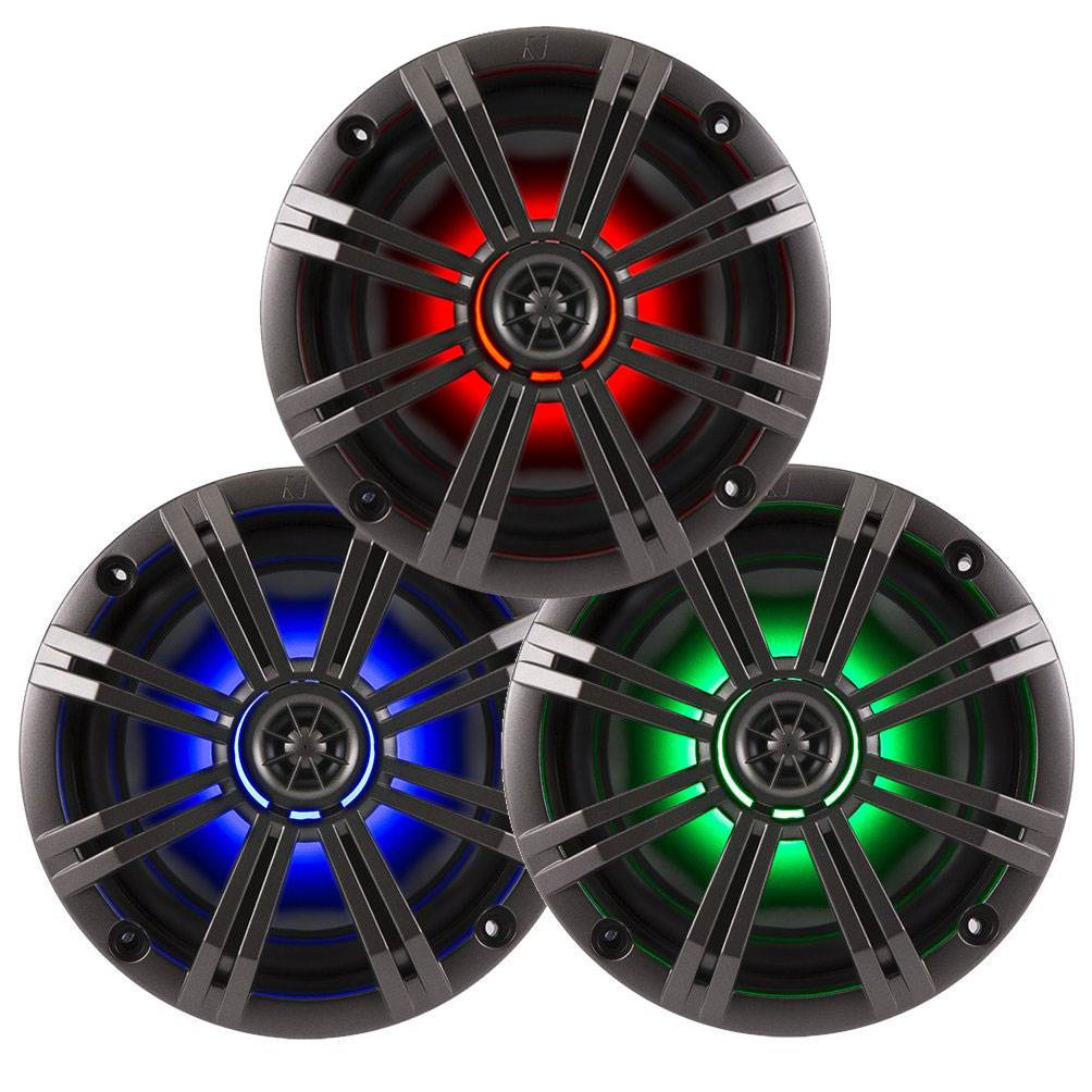Kicker KM 6.5" 4 Ohm 195W Multicolor LED Coaxial Marine Audio Speaker (2 Pair)
