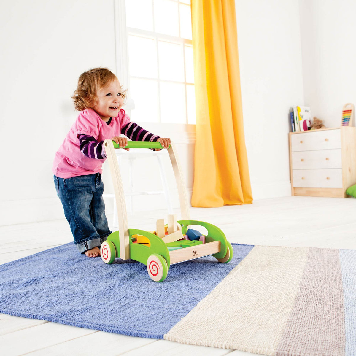 Hape Toys Block & Roll Toddler Push & Pull Walker Cart w/ Wooden Blocks (Used)