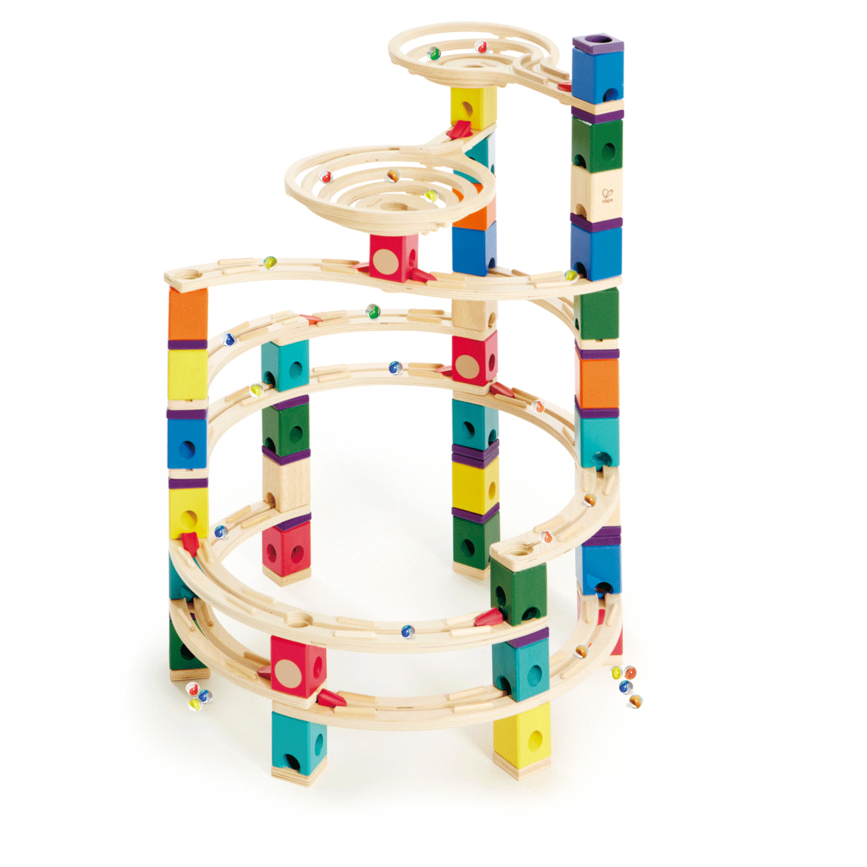 Hape Quadrilla Cyclone Wooden Marble Run Race Maze Toy Construction Building Set (Refurbished)
