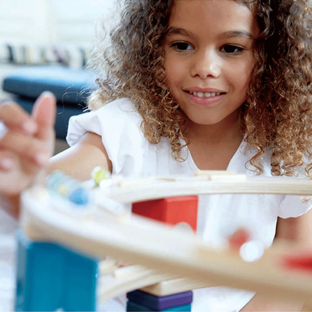 Hape Quadrilla Cyclone Wooden Marble Run Race Maze Toy Construction Building Set (Refurbished)