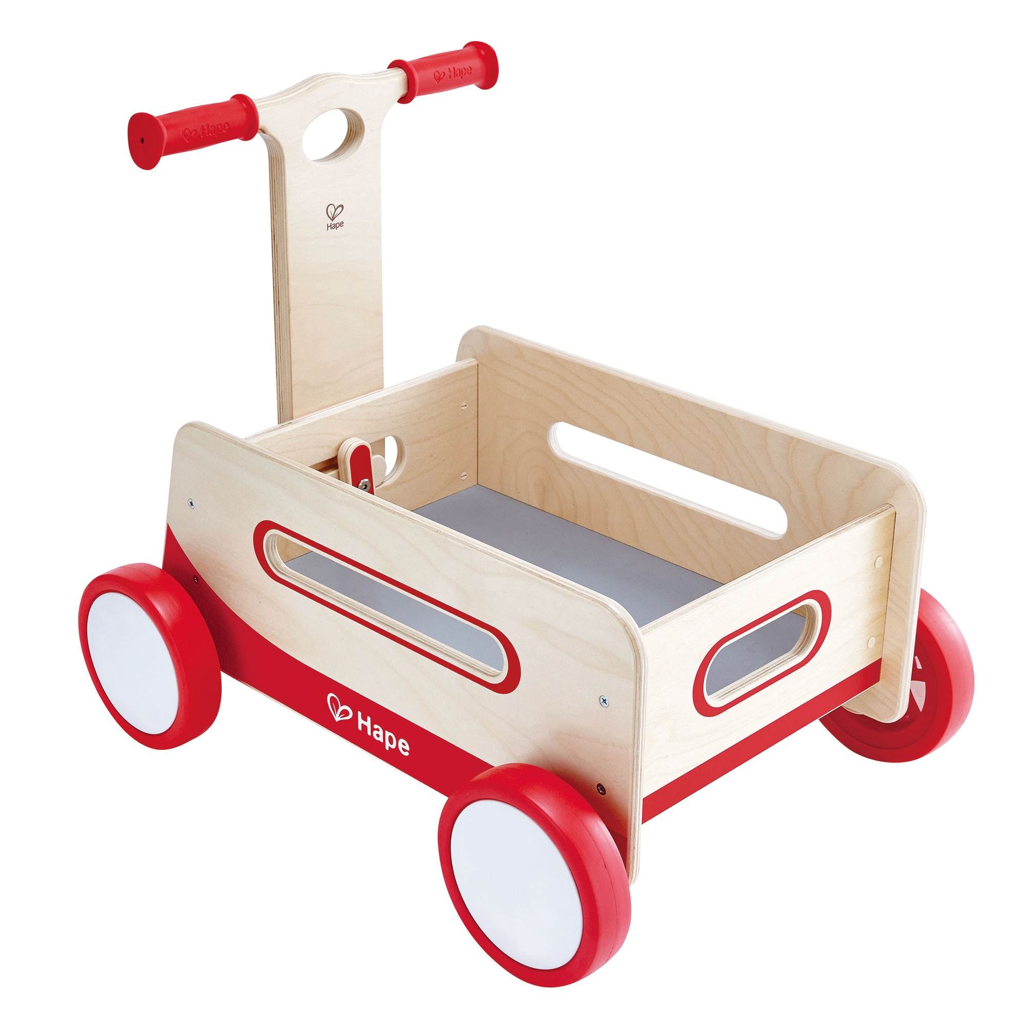 Hape Kids Classic Wooden Push and Pull Toddler Ride Red Wagon | E0375 (Open Box)
