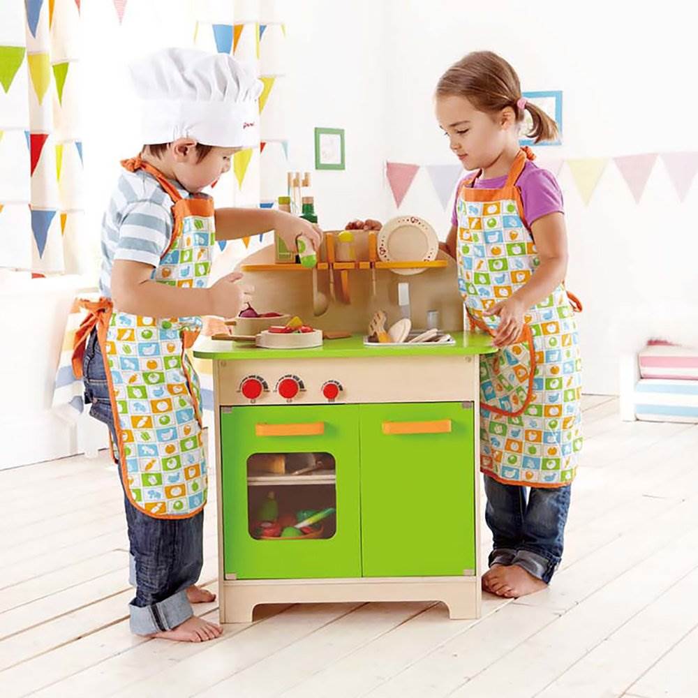 Hape Gourmet Kitchen Kids' Wooden Play Pretend Cooking Kitchen, Green (Open Box)