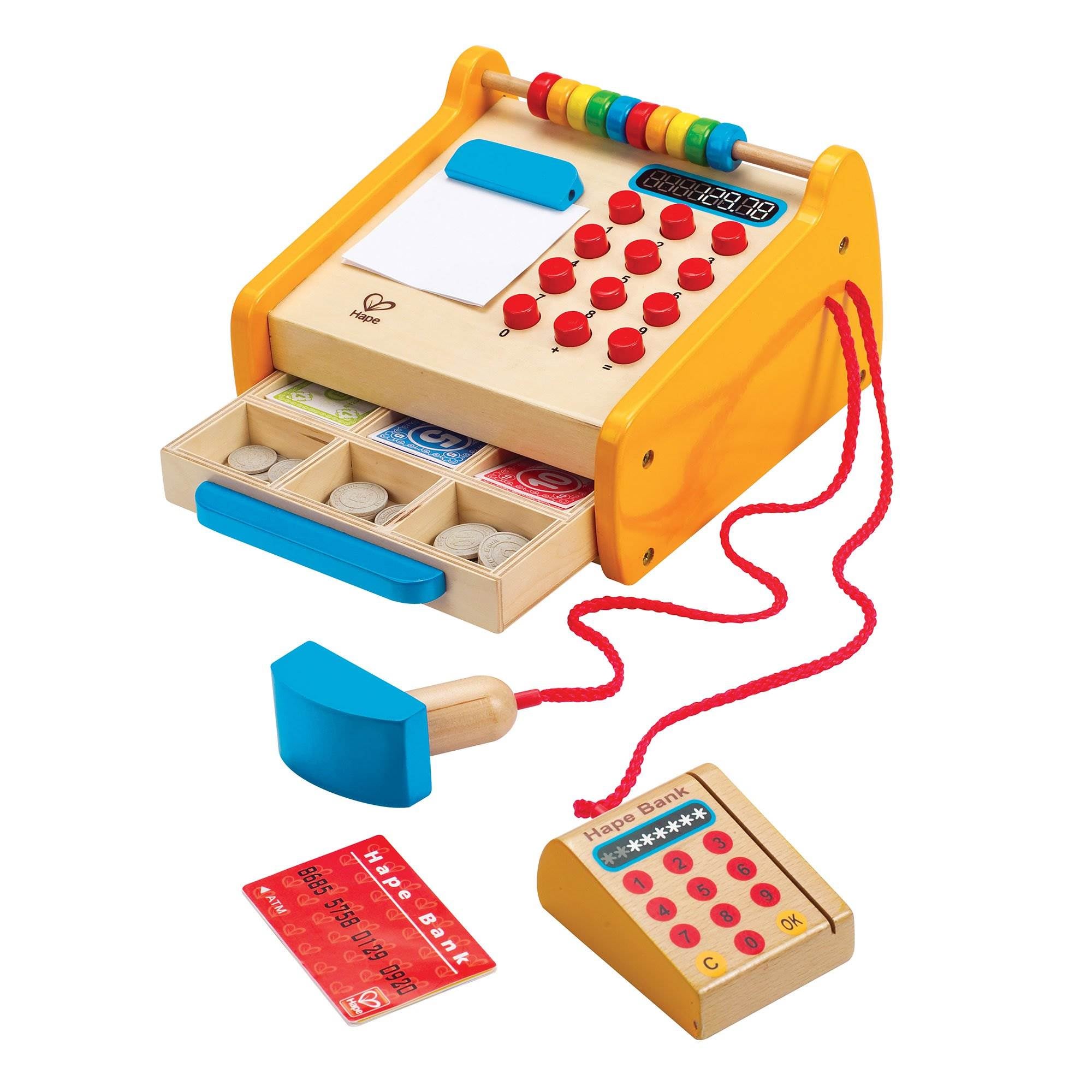 Hape Toys Kids Wooden Checkout Store Cash Register Educational Pretend Playset (Refurbished)