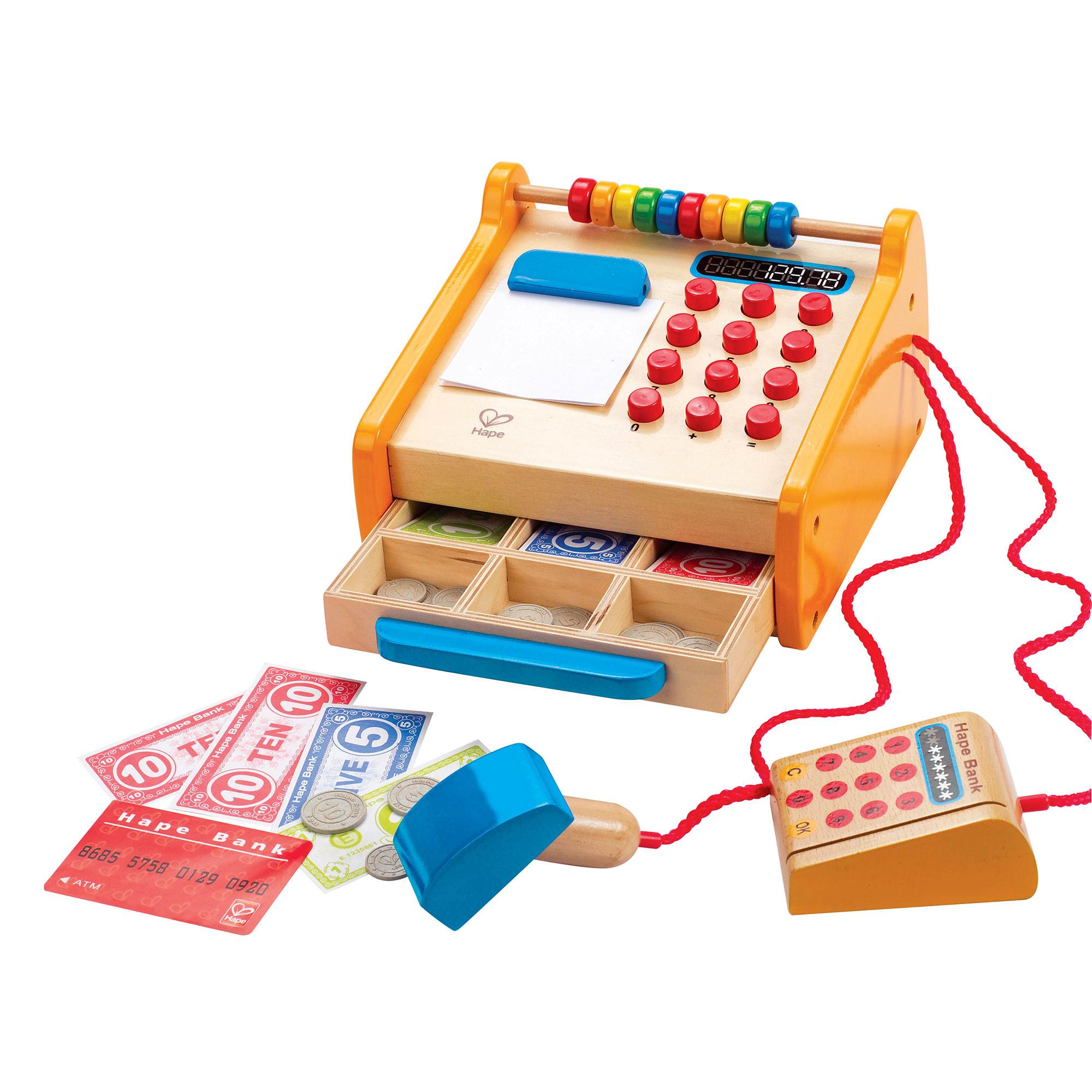 Hape Toys Kids Wooden Checkout Store Cash Register Educational Pretend Playset (Refurbished)