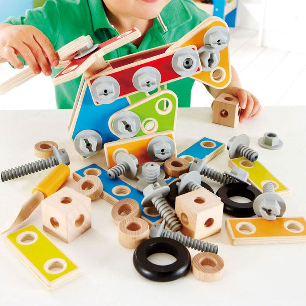 Hape 62 Piece Wooden Master Builder Construction Toy Set for Kids (Open Box)