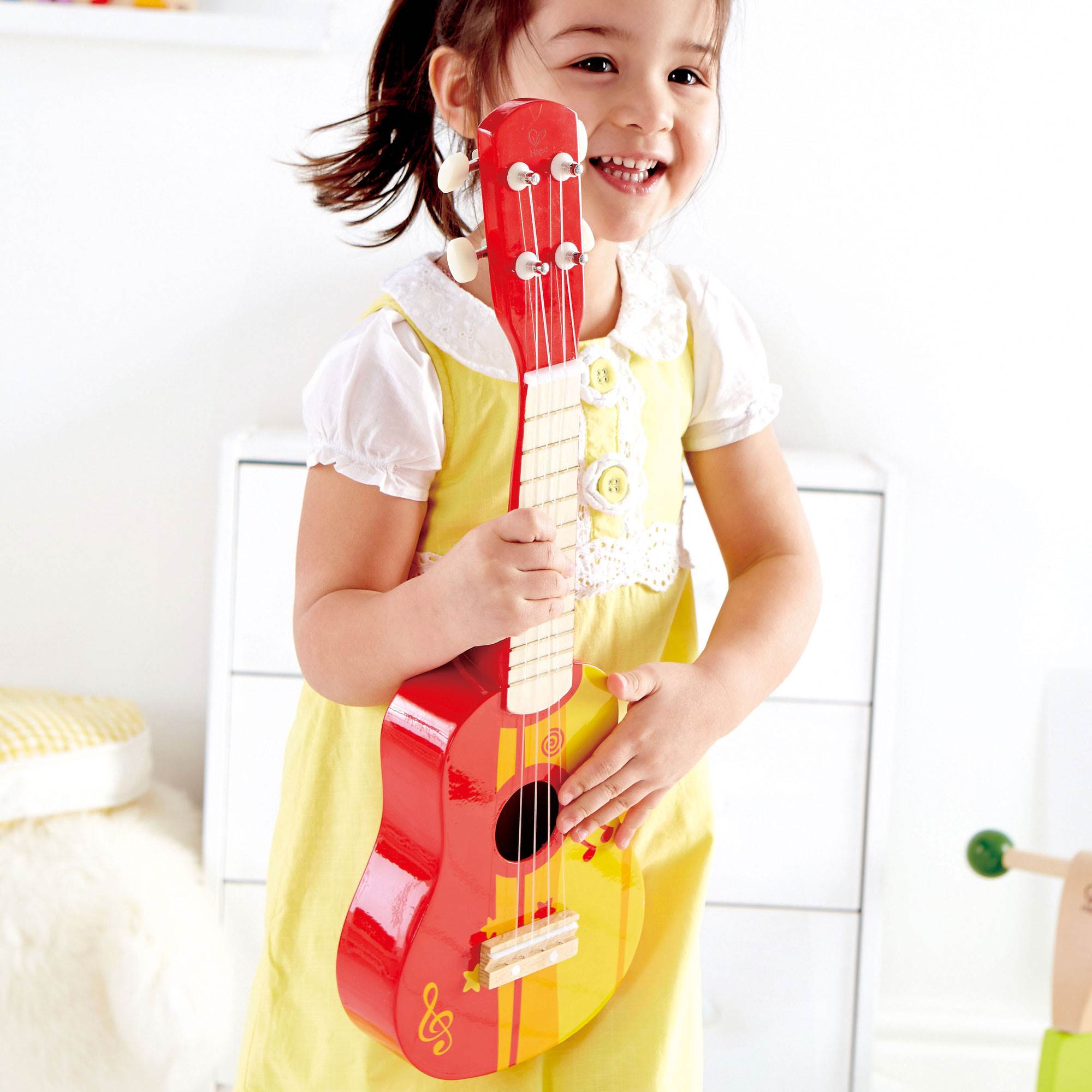 Hape 4 String Wooden Ukulele Kids' Tuneable Musical Instrument, Red (Open Box) - VMInnovations