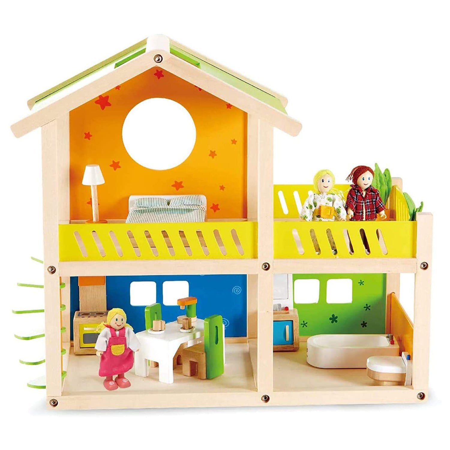 Hape Happy Villa Wooden Toy Family Dollhouse w/ Dolls and Furniture (Open Box)