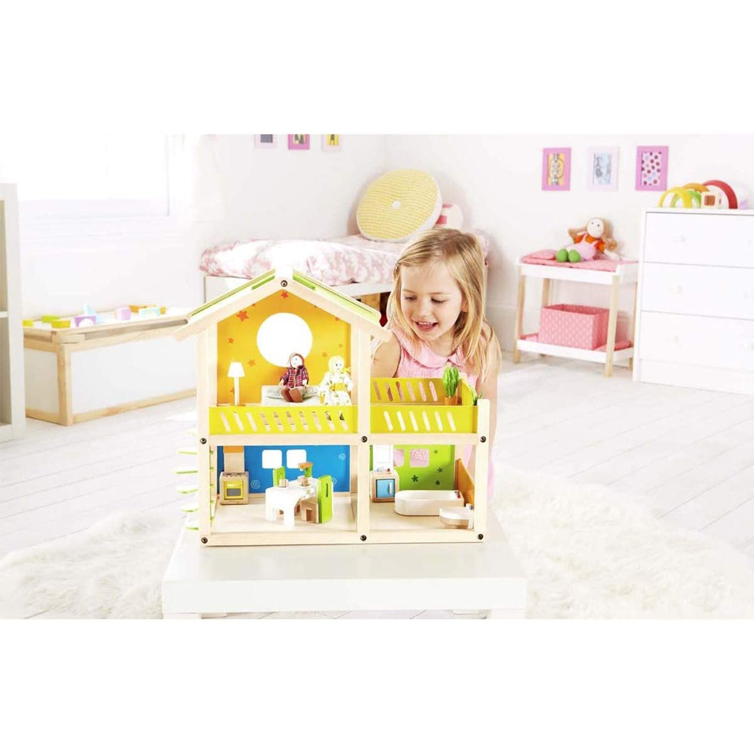 Hape Happy Villa Wooden Toy Family Dollhouse w/ Dolls and Furniture (Open Box)