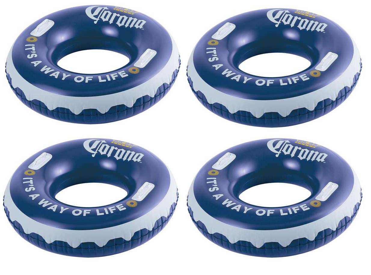 Corona 31" It's a Way of Life Inflatable Bottle Cap Swimming Pool Tube, 4 Pack