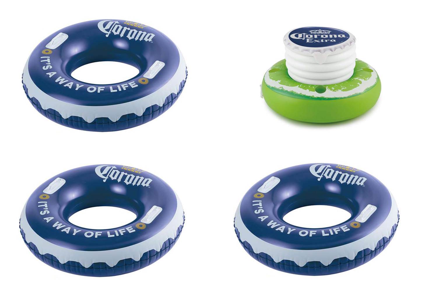 Corona 31" It's a Way of Life Inflatable Bottle Cap Pool Tube, 3 pack + Cooler