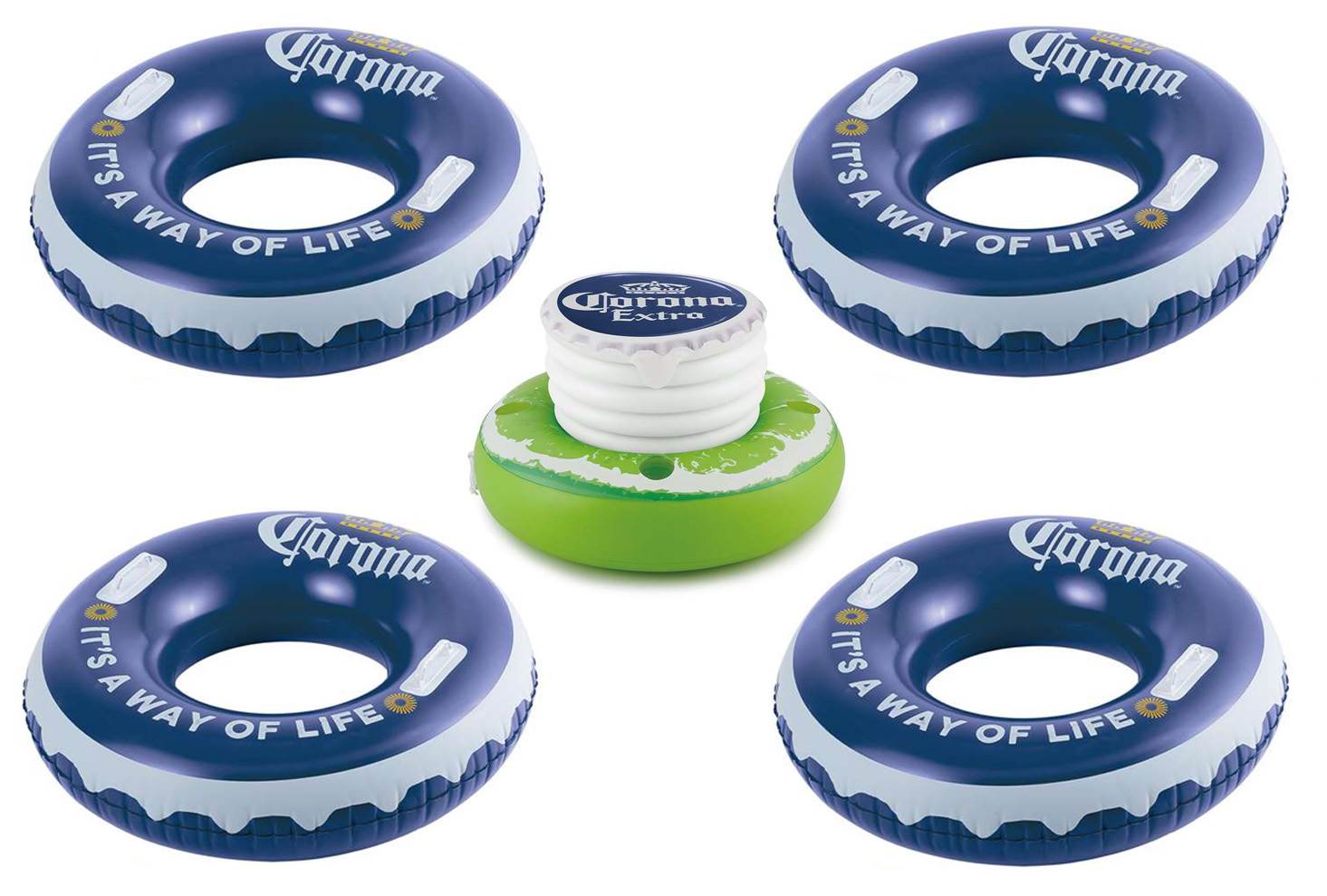 Corona 31" It's a Way of Life Bottle Cap Swimming Pool Tube and Cooler, 4 Pack