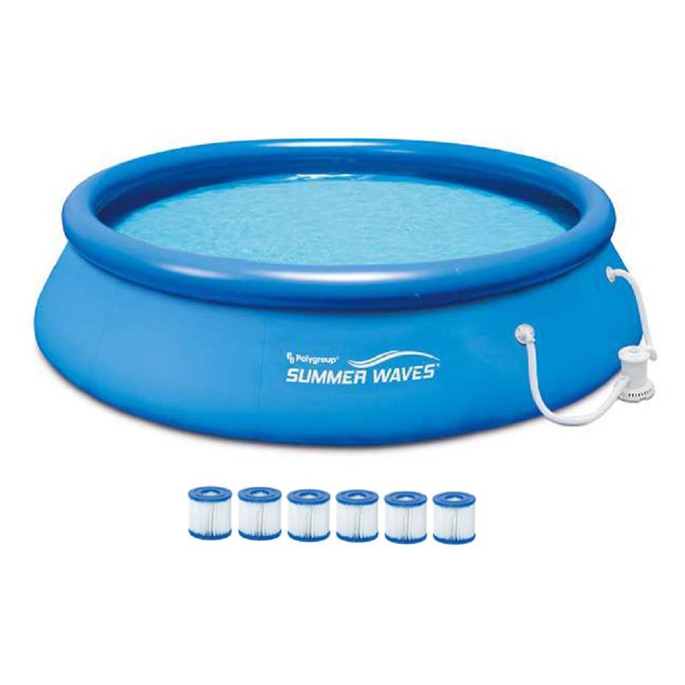 Summer Waves 12' Quick Set Inflatable Above Ground Pool w/ Pump + 6 Cartridges