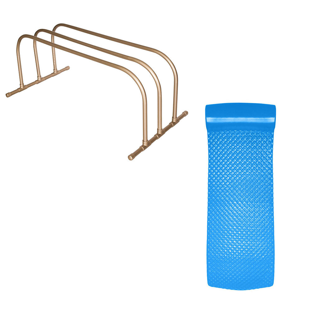 TRC Recreation PVC Pool Float Storage Drying Rack w/ Foam Lounger Bahama Blue