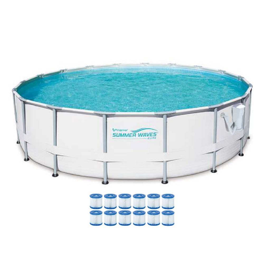 Summer Waves Elite 16' Metal Frame Above Ground Pool Set + Pump + 12 Cartridges