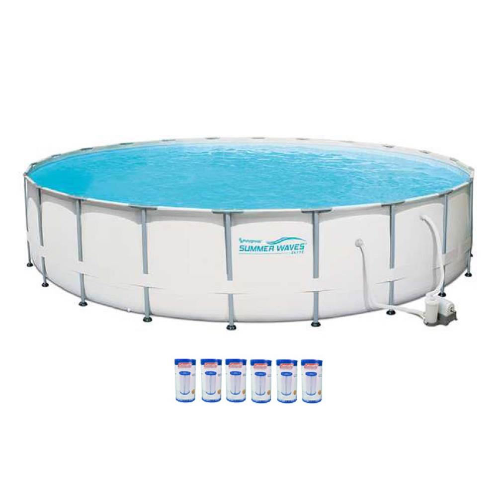 Summer Waves Elite 22' Metal Frame Above Ground Pool Set & Pump & 6 Cartridges