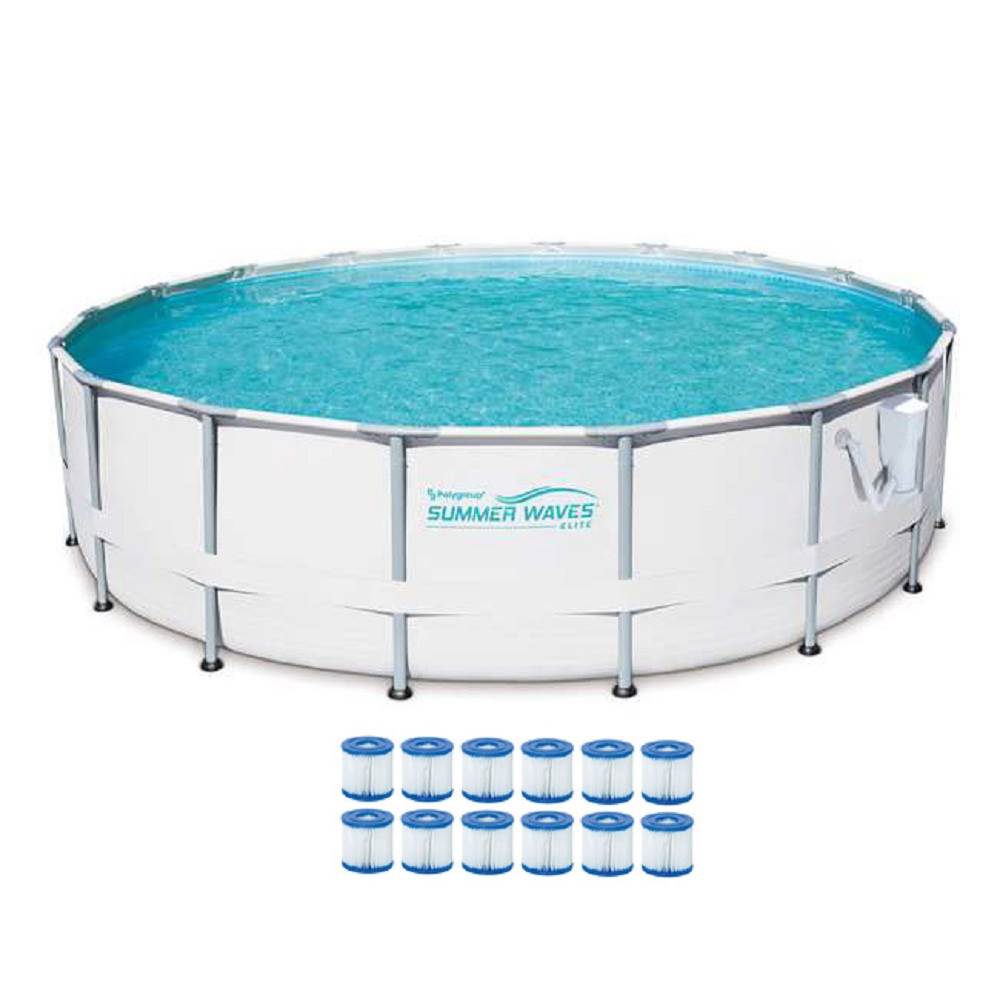 Summer Waves Elite 18' x 48" Metal Frame Pool Set w/ Pump & Cartridges (12 Pack)