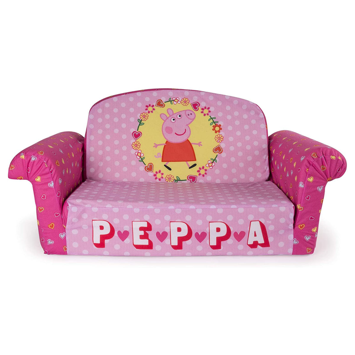 Marshmallow Furniture Children's 2 in 1 Flip Open Foam Kids Sofa, Peppa Pig