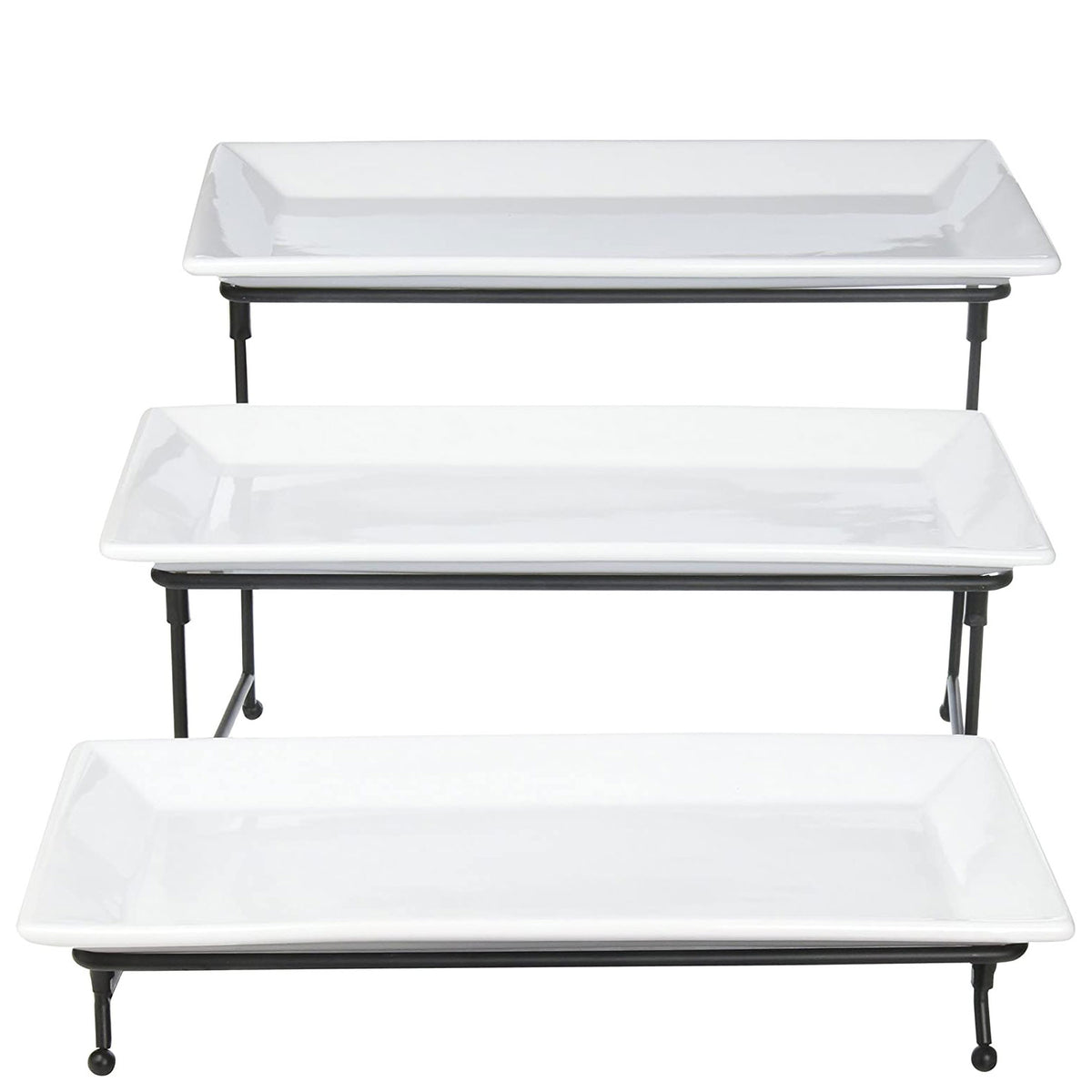 Gibson Elite Gracious Dining 3 Tier Rectangular Serving Plate Set w/ Metal Stand