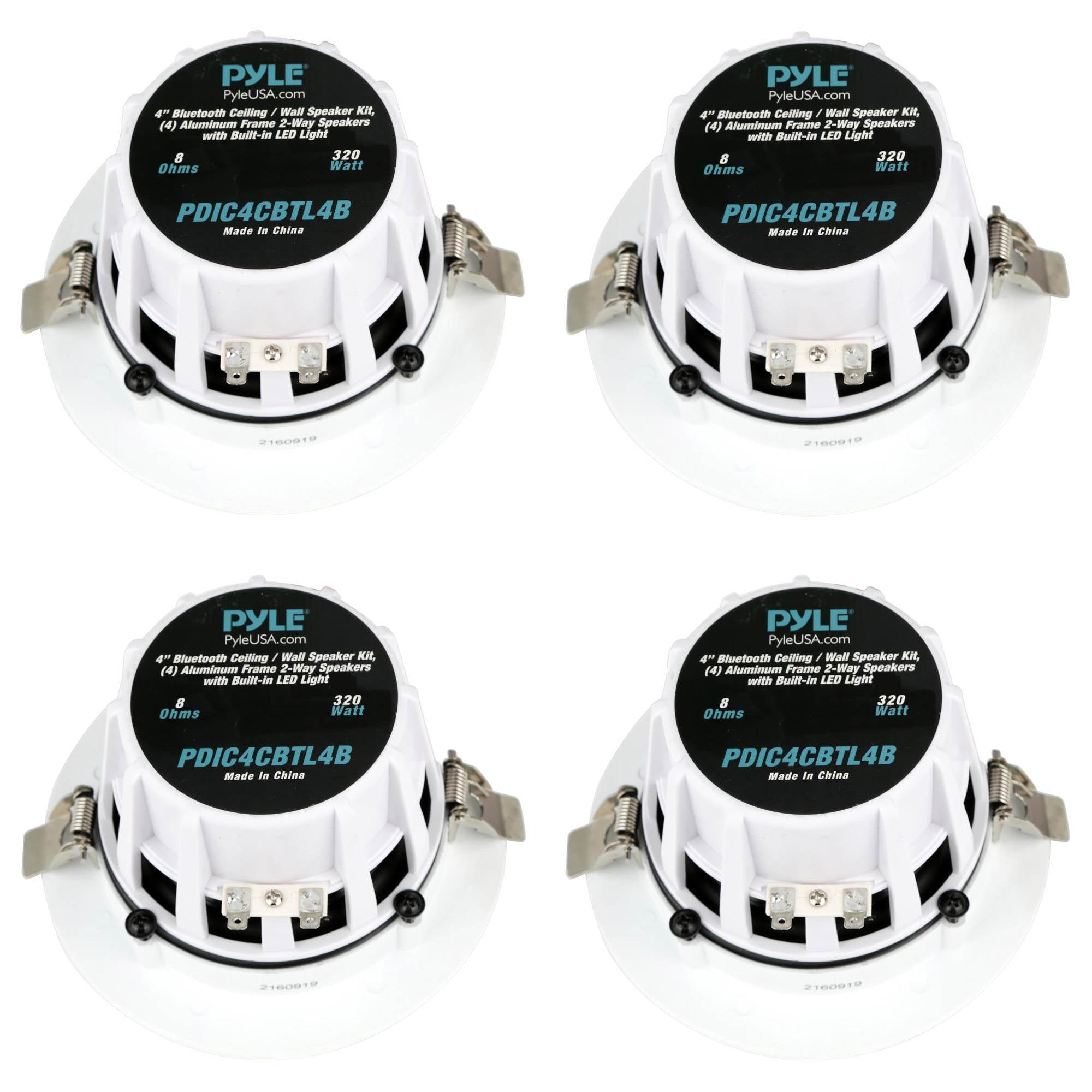 Pyle Pro 4 Inch Bluetooth Ceiling Wall Speaker Kit System w/ LED Lights (8 Pack) - VMInnovations
